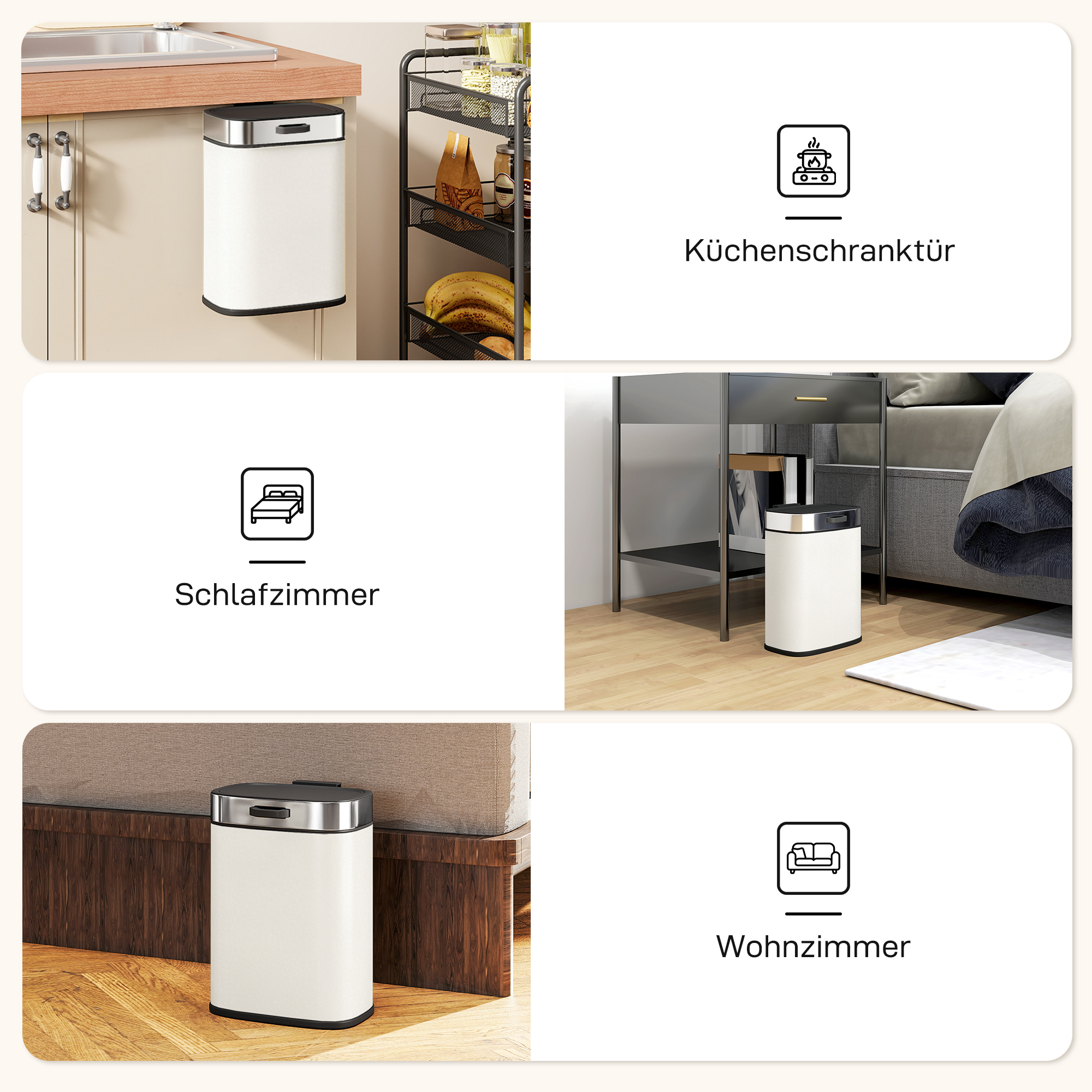 5L Mülleimer, freistehend oder hängend platzierbar, Edelstahl, Cremeweiß