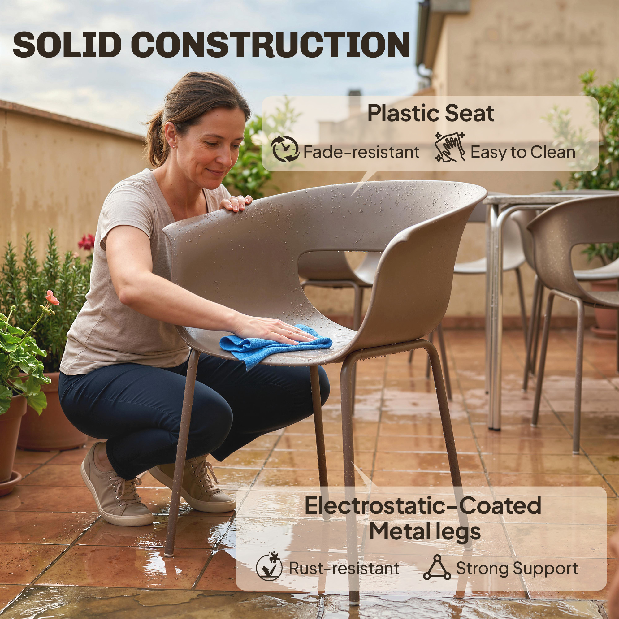 Gartenstühle 4er Set ergonomisch Balkonstühle mit Ausschnittdesign Armlehne Wetterfest rostbeständig Kaffee