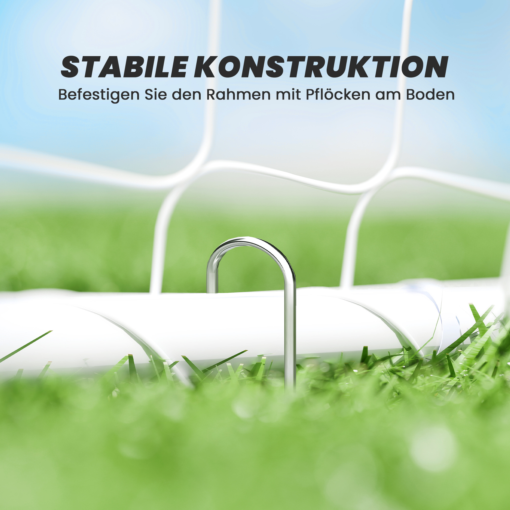 Fußballtor für Spiele & Training, UV-beständig, robust, Bodenverankerungen, Weiß
