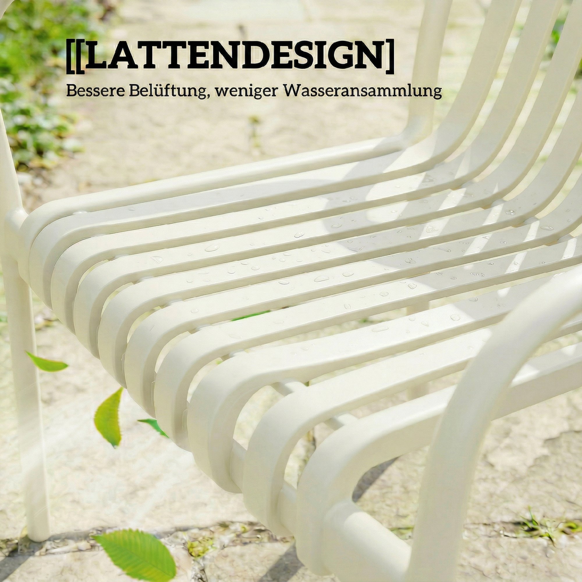 Gartenstühle 4er Set Stapelbare Terrassenstühle mit Lamelldesign Armlehnen, Ergonomisch Cremeweiß