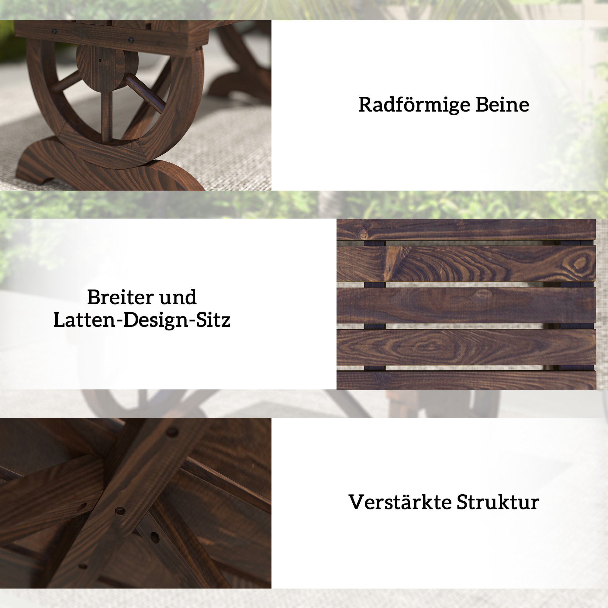 Gartenbank Holz Wetterfest Sitzbank Gartenmöbel Rustikale Bank Natur 98 x 50 x 39,5 cm
