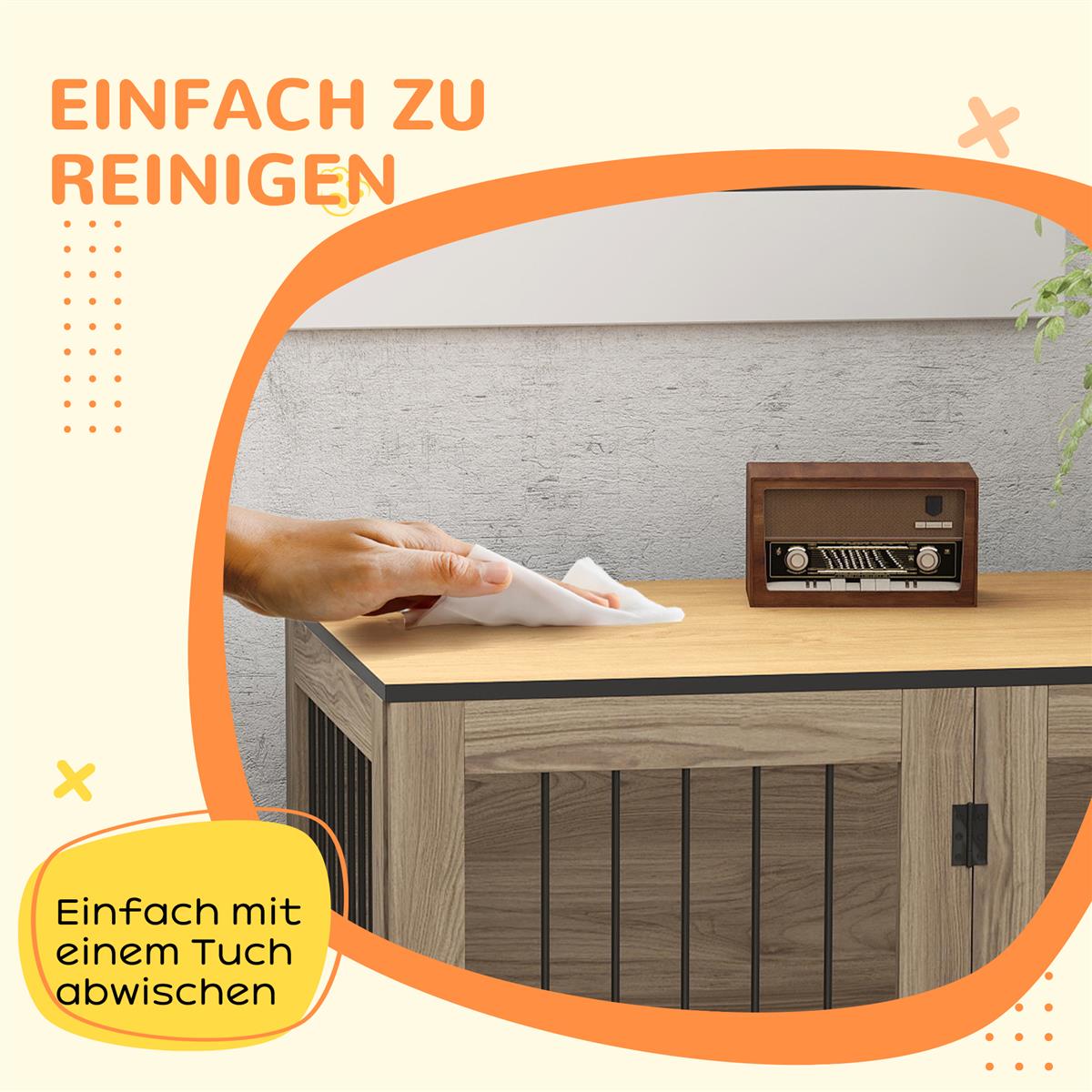 Hundebox, Haustierbox für große Hunde, Hundehütte, Indoor, 106 x 60 x 76 cm, Eiche