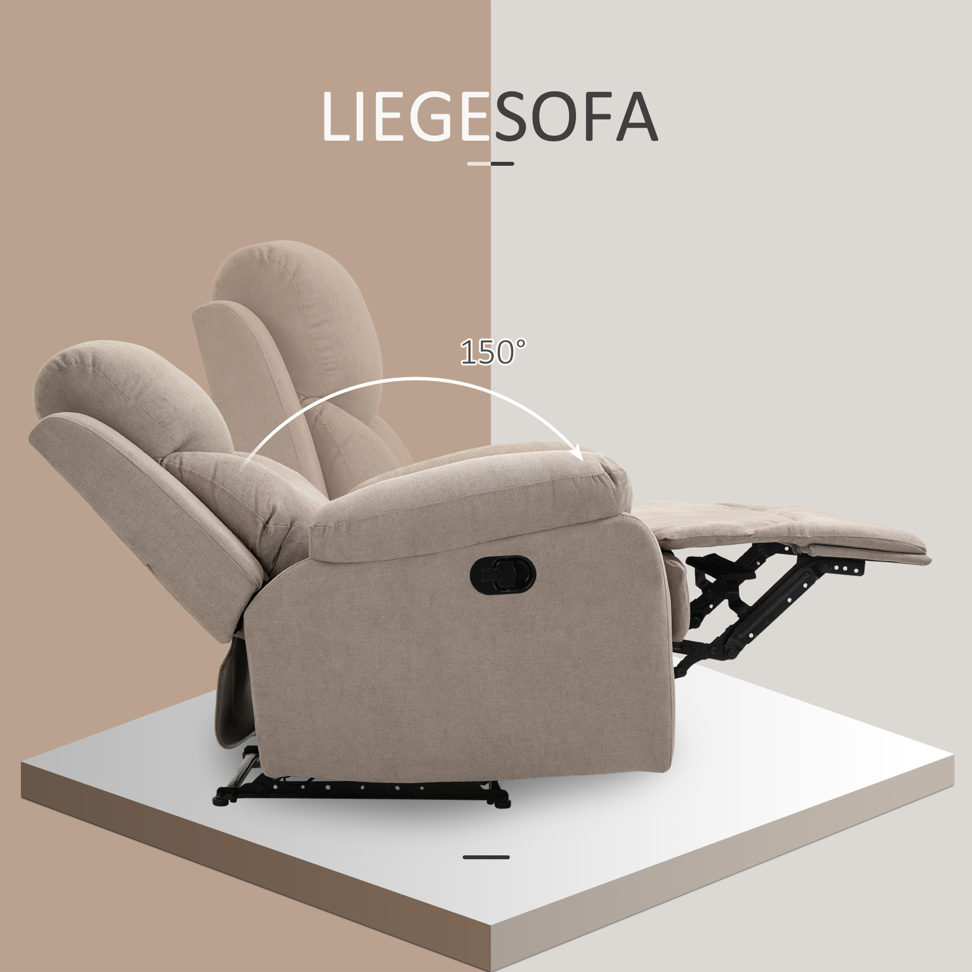 Relaxsessel Einzelsofa Liege 150° neigbarer Fernsehsessel Liegesessel TV-Sessel mit Schlaffunktion für Wohnzimmer Leinen Beige 93 x 88 x 102 cm