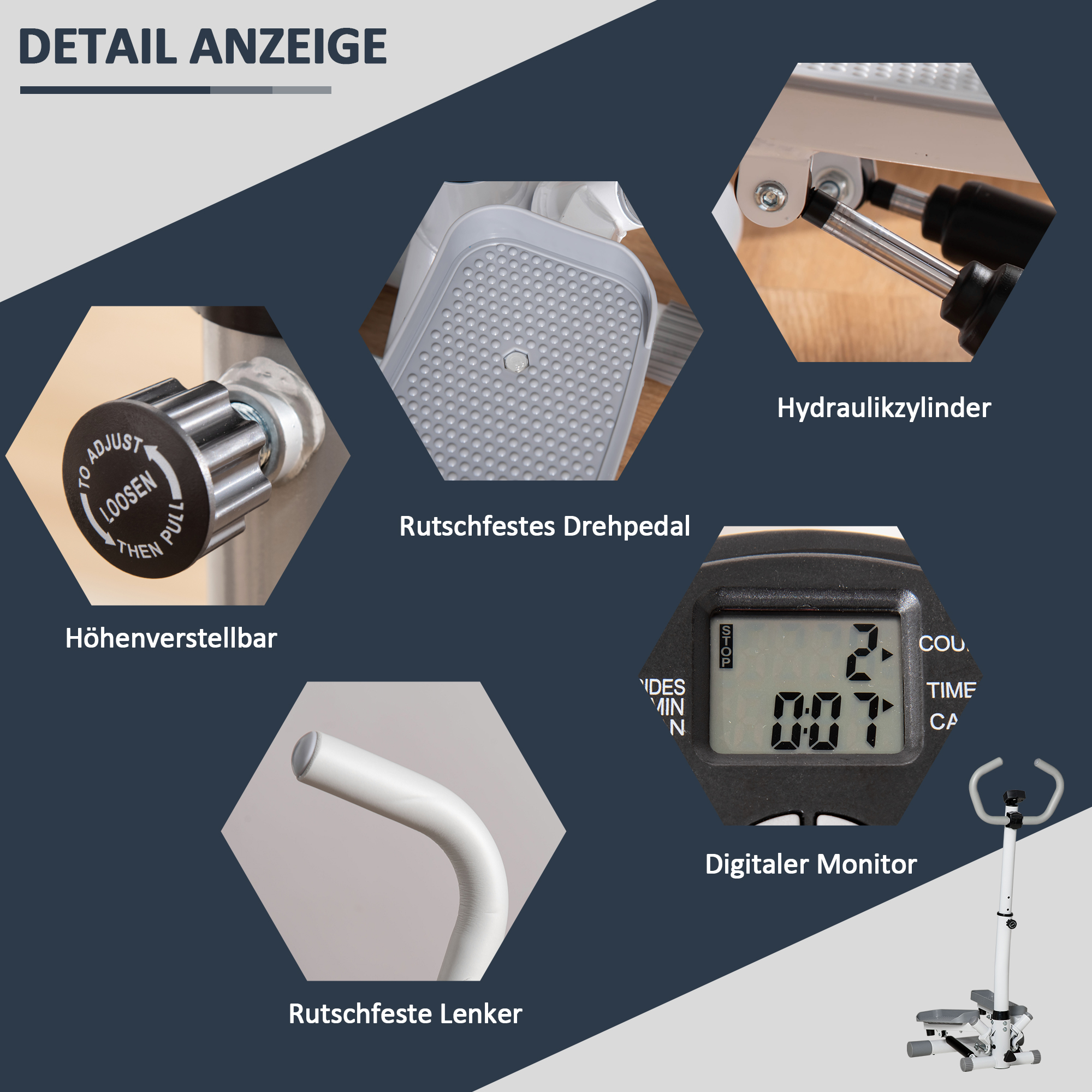 Stepper Heimtrainer für Zuhause mit LCD-Bildschirm einstellbare Geschwindigkeit Metall ABS 55 x 53 x 118-128 cm