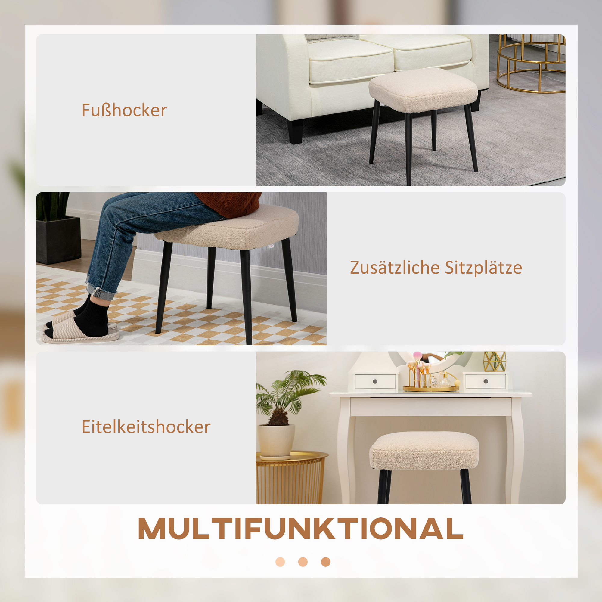 Hocker, Sitzhocker, Teddy, Fußhocker, Beige