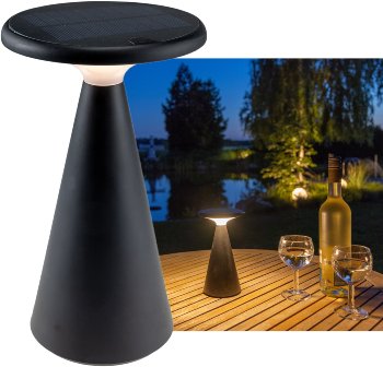 LED Solar-Tischleuchte "Foco Sol" / 2700K, IP44, dimmbar, 20cm, matt schwarz