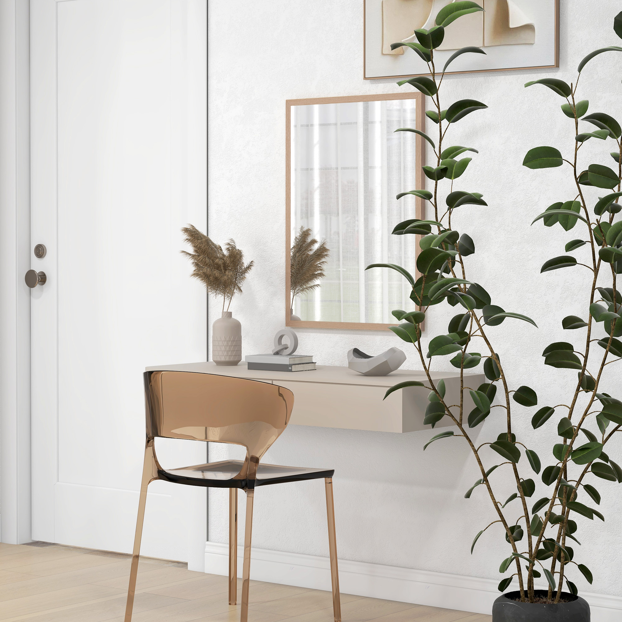 Wandspiegel, 50 x 70 cm, Rahmen in Holzoptik, einfache Montage, inkl, Schrauben