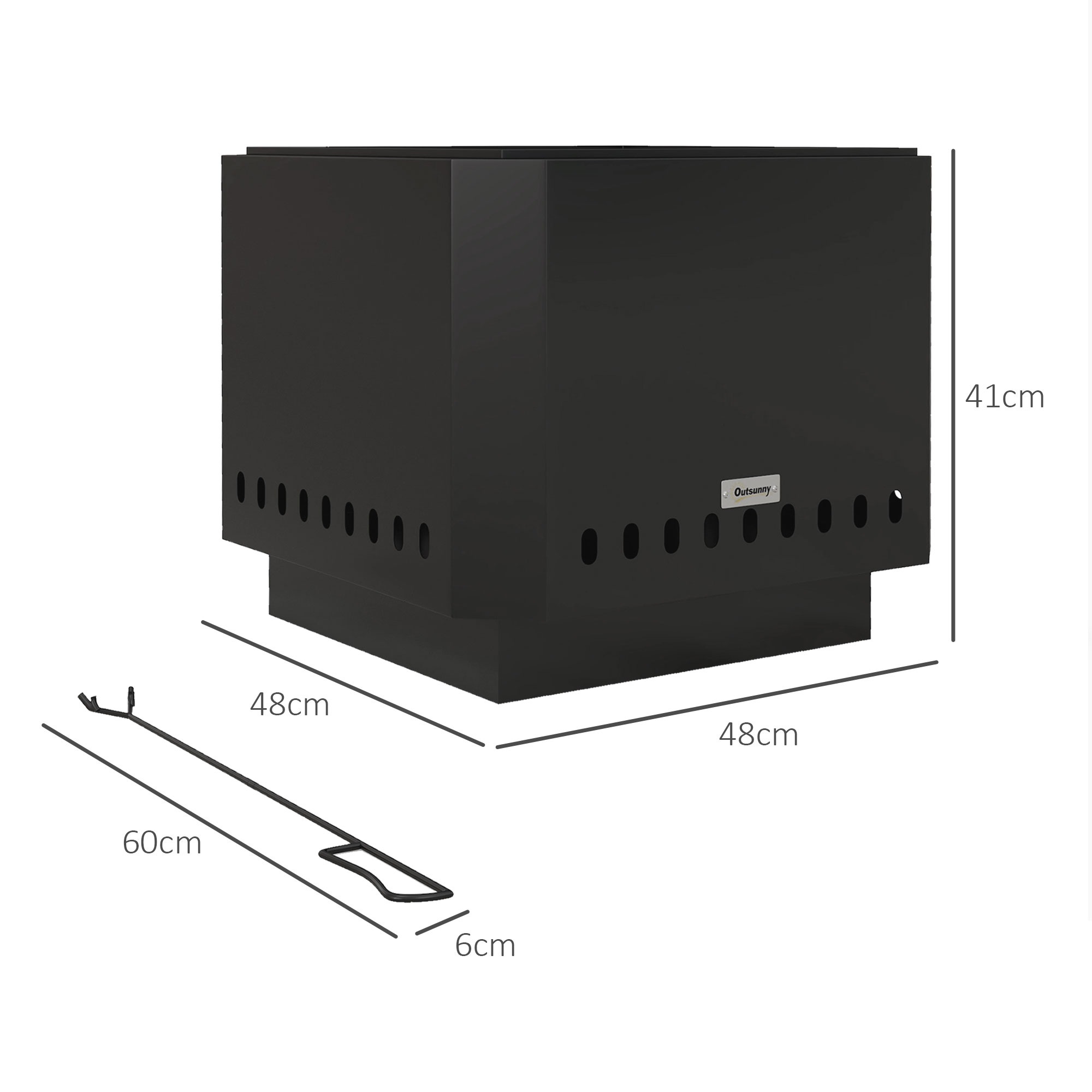 Feuerschale Feuerstelle, inkl. Schürhaken, 48 x 48 x 41 cm, Schwarz