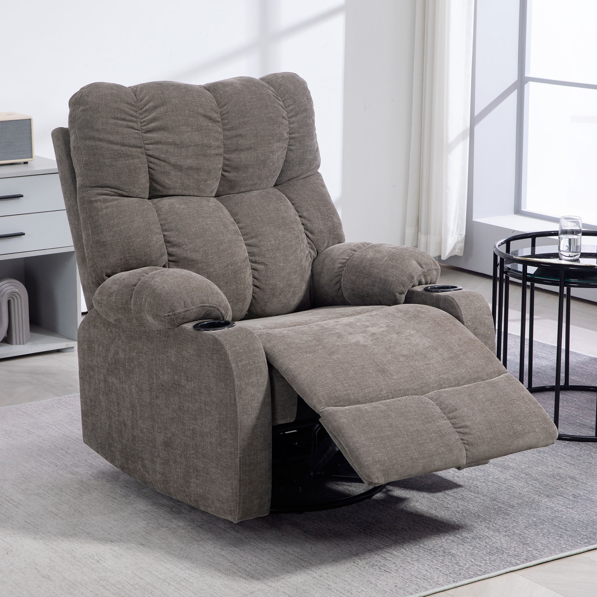 Relaxsessel mit Fußstütze, Loungesessel modern, drehbar, bis 150 kg, Stahlrahmen, 88x96x108cm, Hellbraun