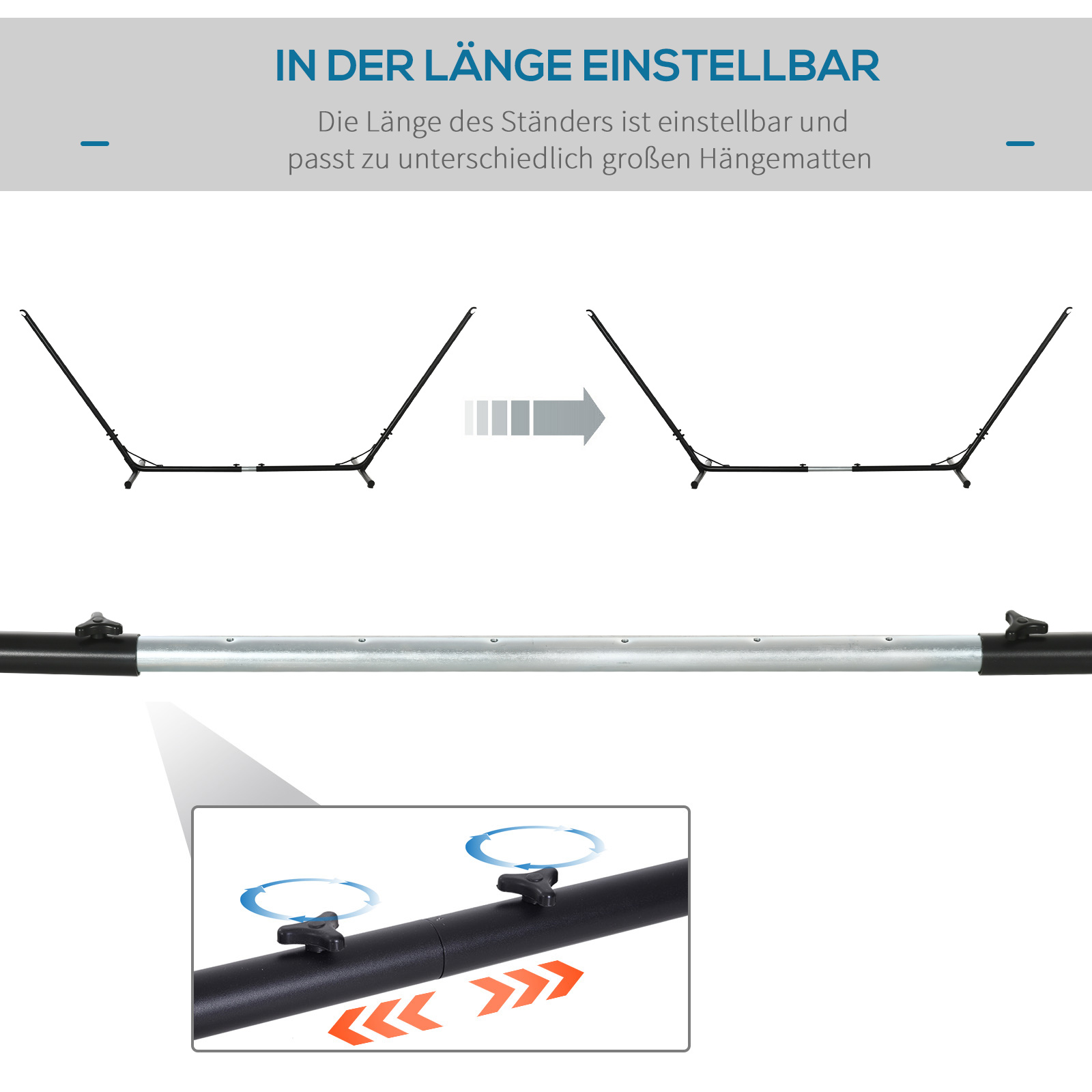 Hängemattengestell für Hängematte Hängemattenständer größenverstellbar (313-388) x 109 x 116 cm bis 120 kg Garten Strand Metall