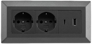 2-fach Steckdosenblock, USB-A+C, anthraz / 250V~/ 16A, Aufbaumontage, USB 3,1A, PD