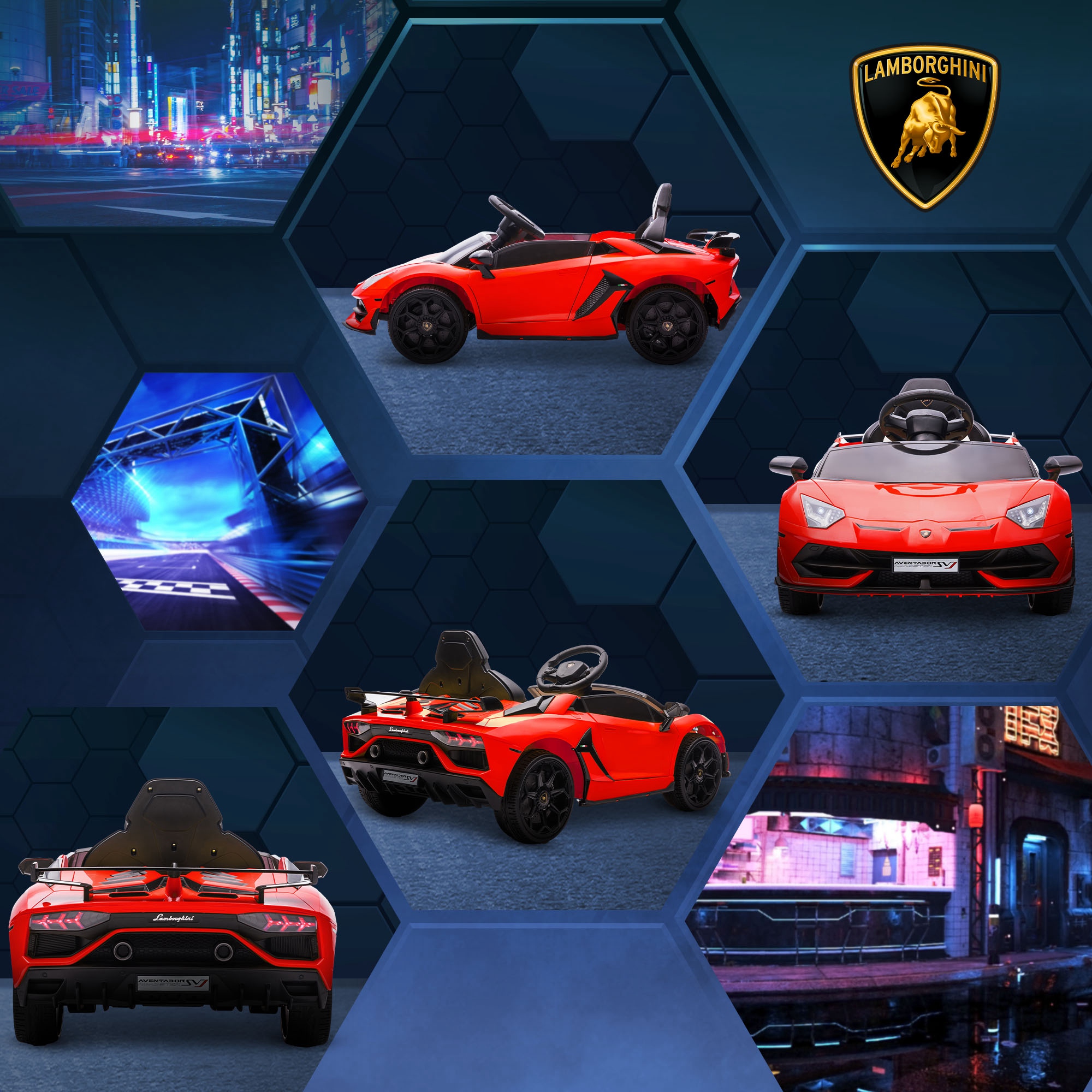 Elektro-Kinderauto, lizenzierter Lamborghini Aventador, Flügeltüren, Musik, Hupe, für 3-5 Jahre, rot