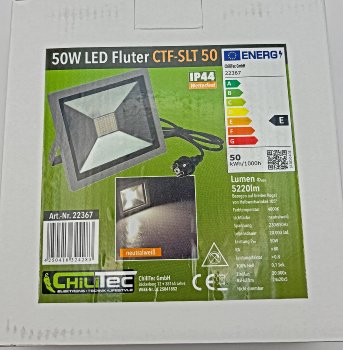 LED-Fluter SlimLine "CTF-SLT 50" silber / 50W, 5220lm, 4000K, neutralweiß, IP44