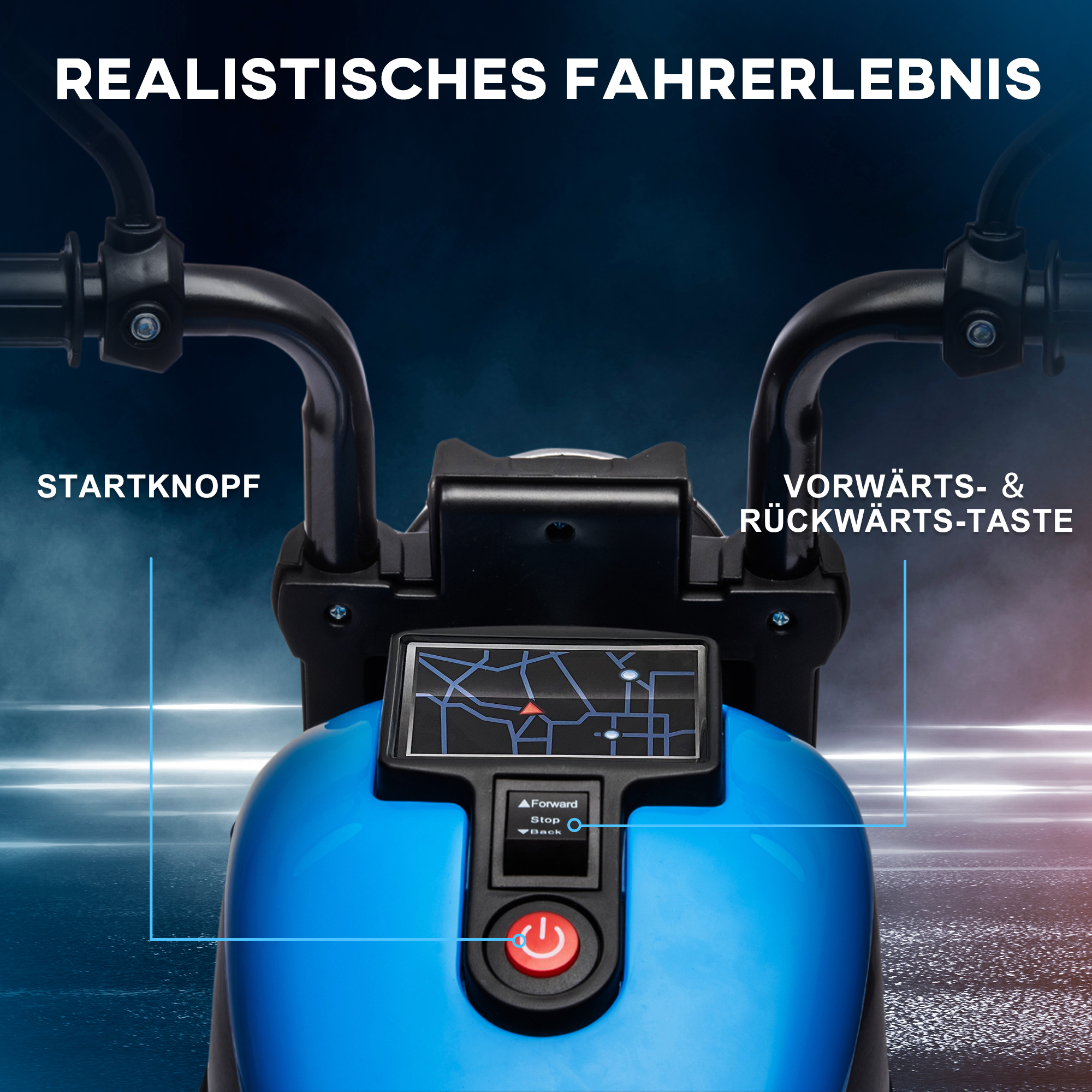 Kindermotorrad, elektrisches Kinderfahrzeug, mit Scheinwerfer, 3 km/h, Blau + Schwarz