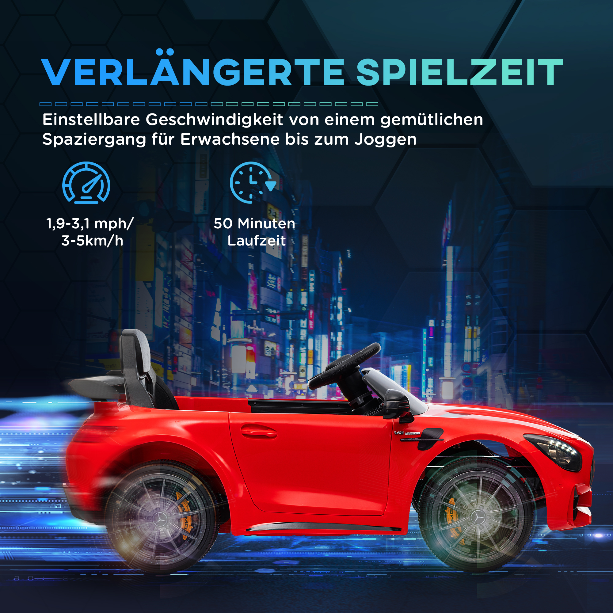 Elektro-Kinderauto, Mercedes, 3-5 km/h, Fernbedienung, Licht & Musik, Rot