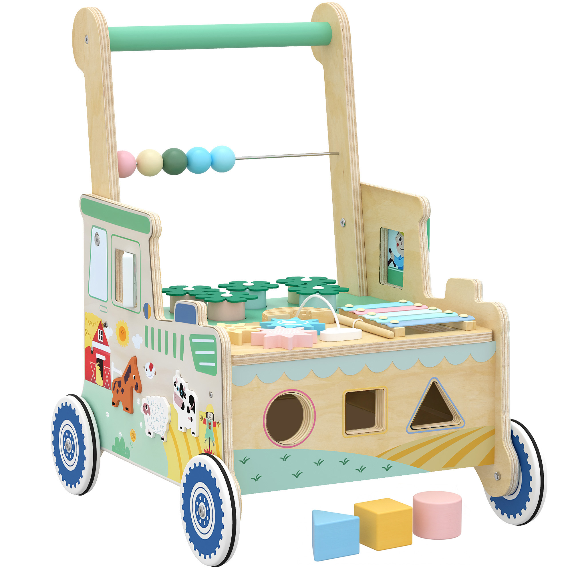 Baby Lauflernwagen Lauflernhilfe mit Rädern Bauklötze Stauraum Montessori Aktivitätszentrum für 1-3 Jahre Grün