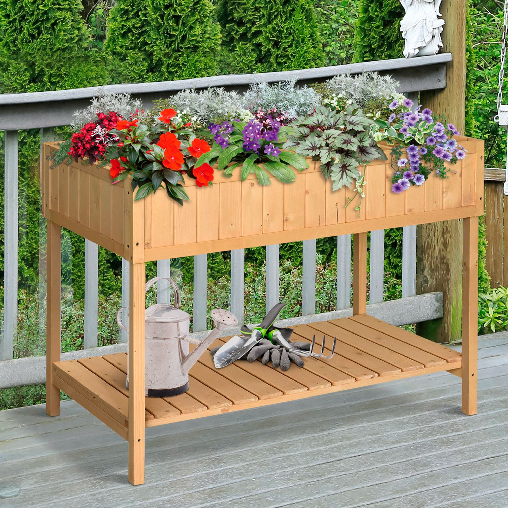 Hochbeet 8 Fächer Pflanztisch Blumenkasten Tannenholz 1 Ablage + Abfluss