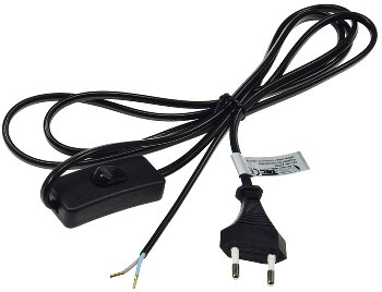 Netzkabel mit Schnurschalter / blanke Enden, 2m lang, schwarz