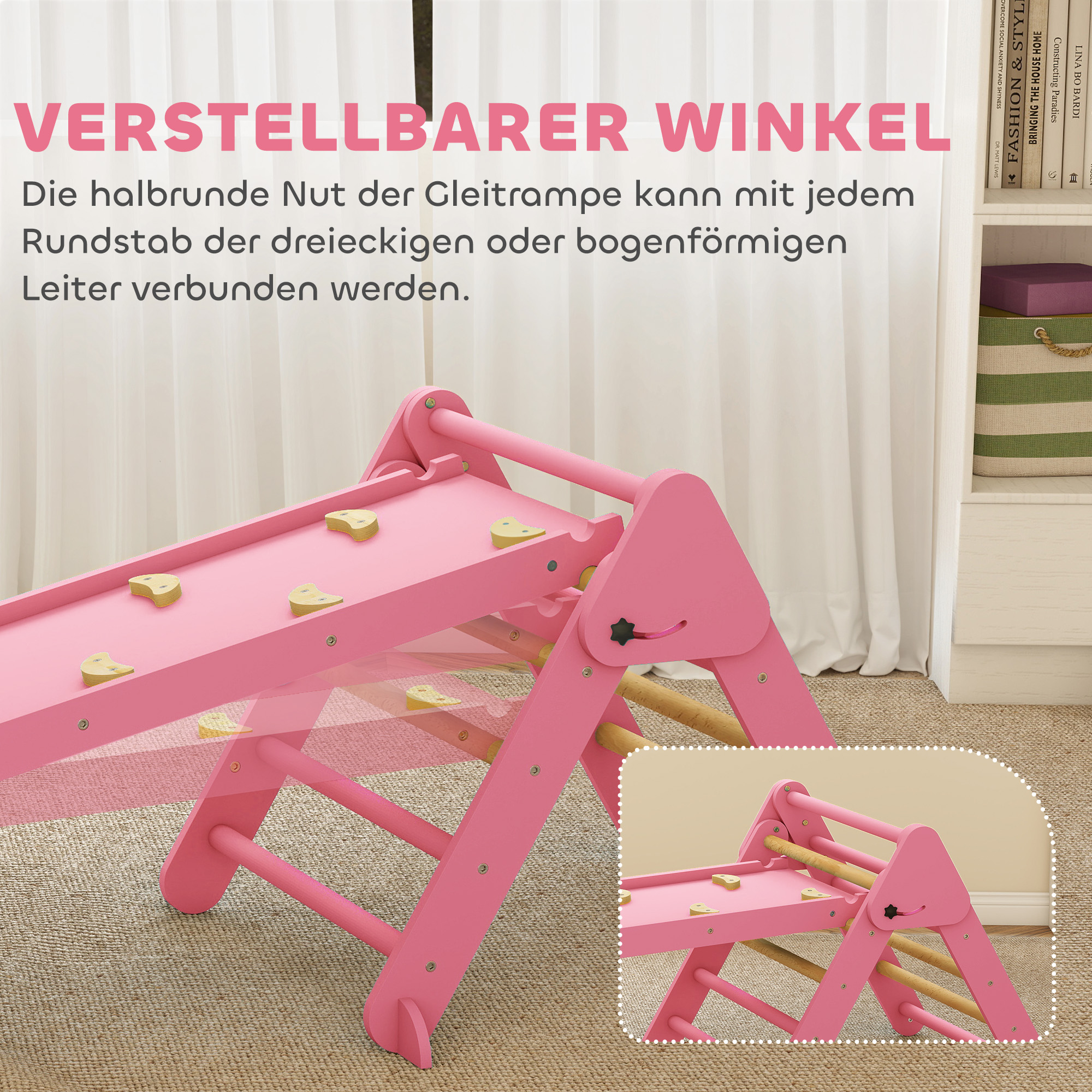 Klettergerüst Indoor, 7 in 1 klappbar Kletterdreieck mit Rutsche, Kletterbogen