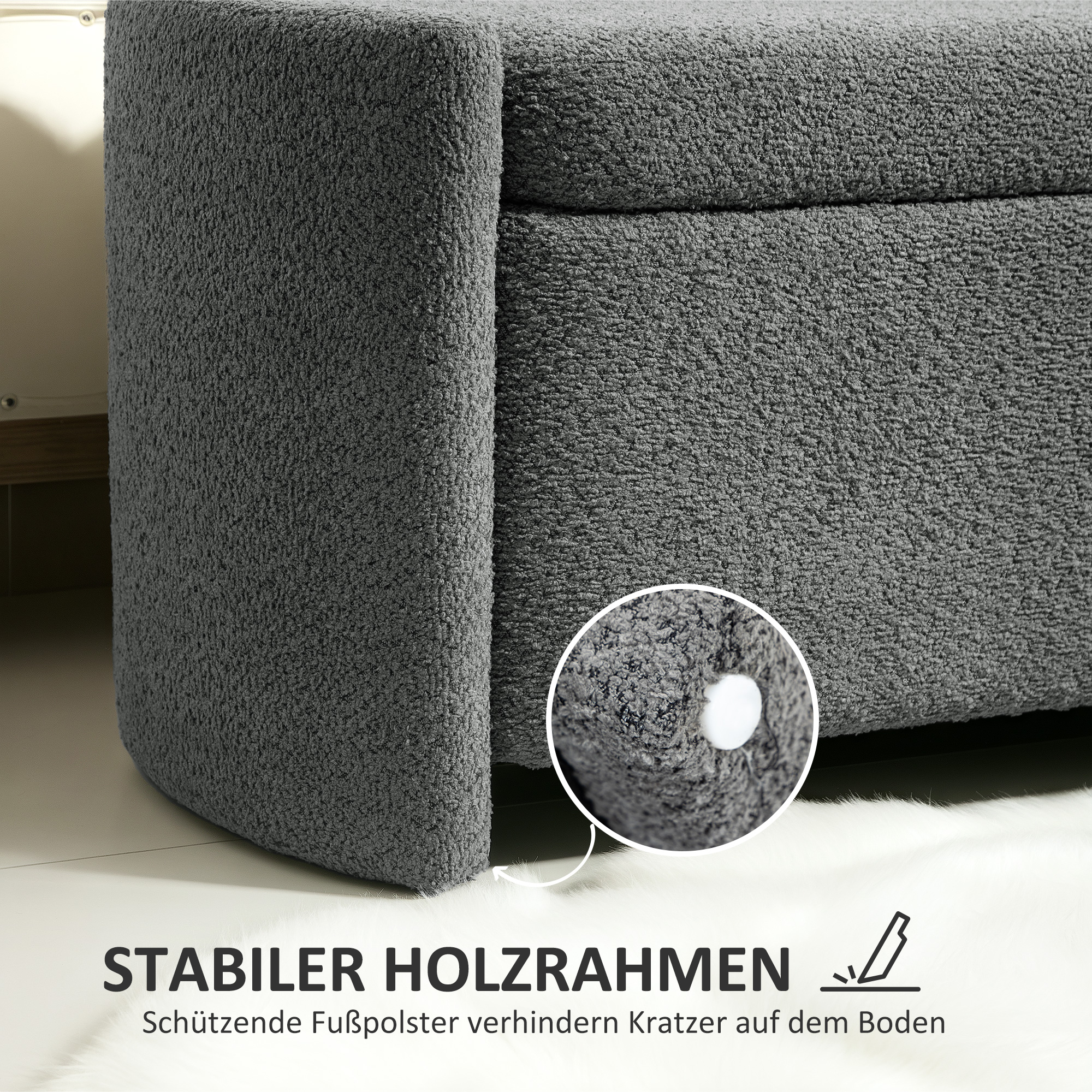 Sitzbank mit Stauraum Flurbank Schuhbank, gepolstert, 105 cm x 44 cm x 45,5 cm. Grau