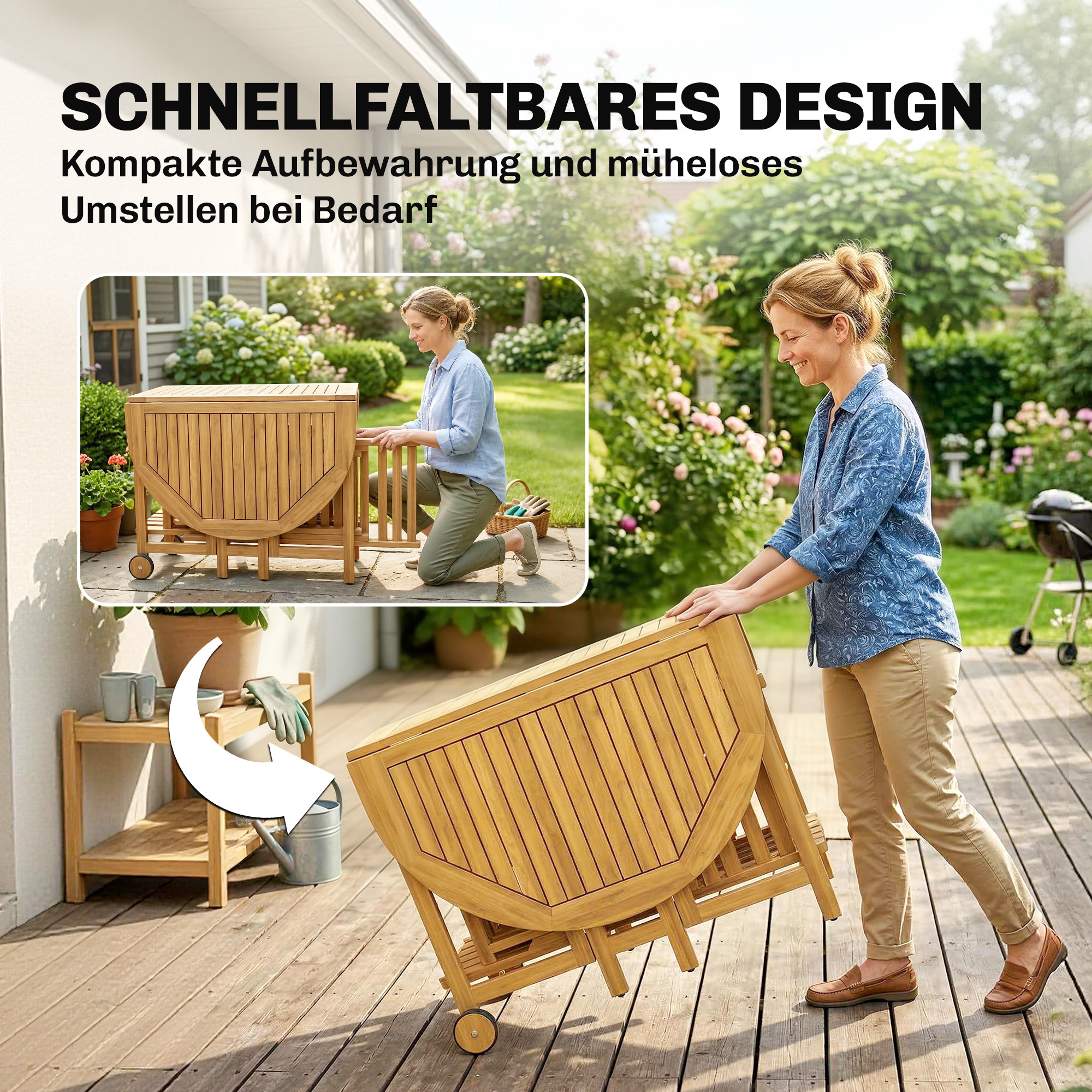 Gartenmöbel Set FSC Holz Sitzgruppe 7-teilig Klappbar Tisch mit 6 Klappstühlen Schirmloch Lamellendesign
