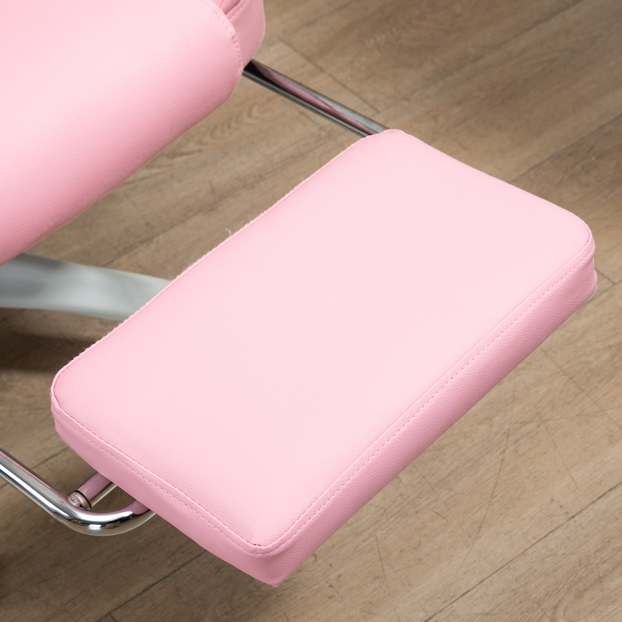 Bürostuhl mit Fußstütze, verstellbare Rückenlehne, höhenverstellbar, 5 Rollen, Rosa + Weiß