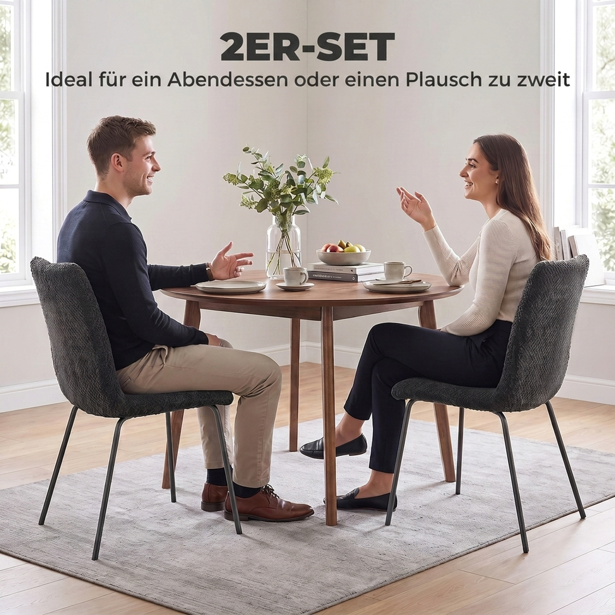 Esszimmerstühle 2er-Set, Küchenstühle mit Samtbezug und Metallbeinen, Dunkelgrau