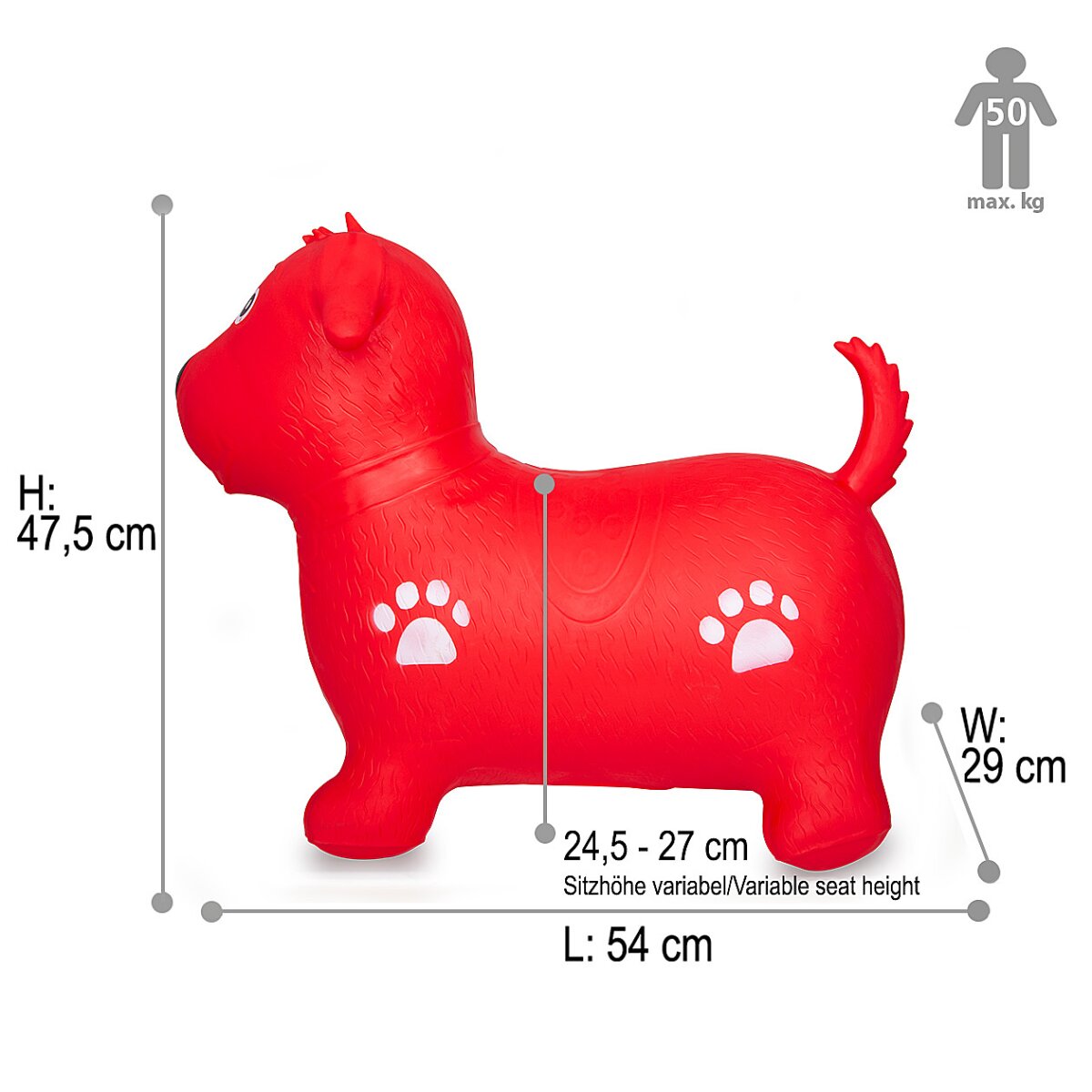 Hüpftier Hund HoppyDoo rot mit Pumpe