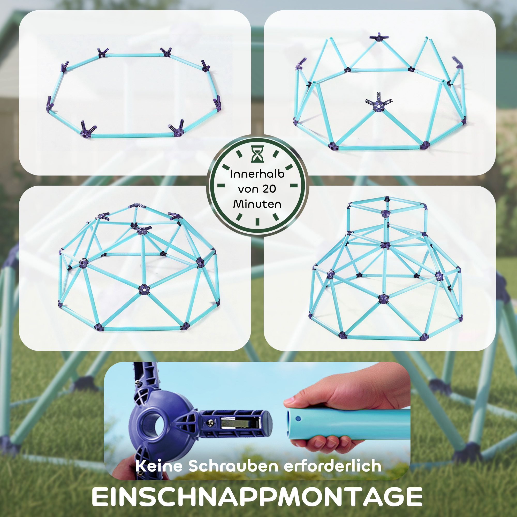 Kletterkuppel Ø182,5cm UV-beständig, wasserdicht Kletterdom für Kinder bis zu 90 kg, für 3-8 Jahre Kunststoff Blau