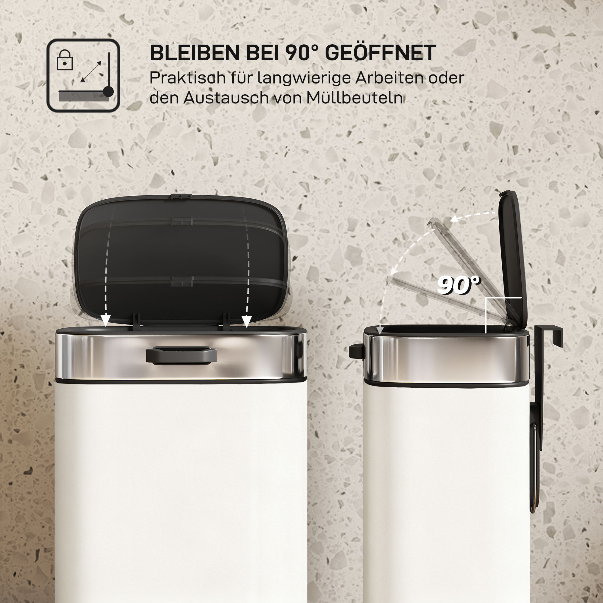 5 L Mülleimer, freistehend oder hängend platzierbar, Edelstahl, Cremeweiß