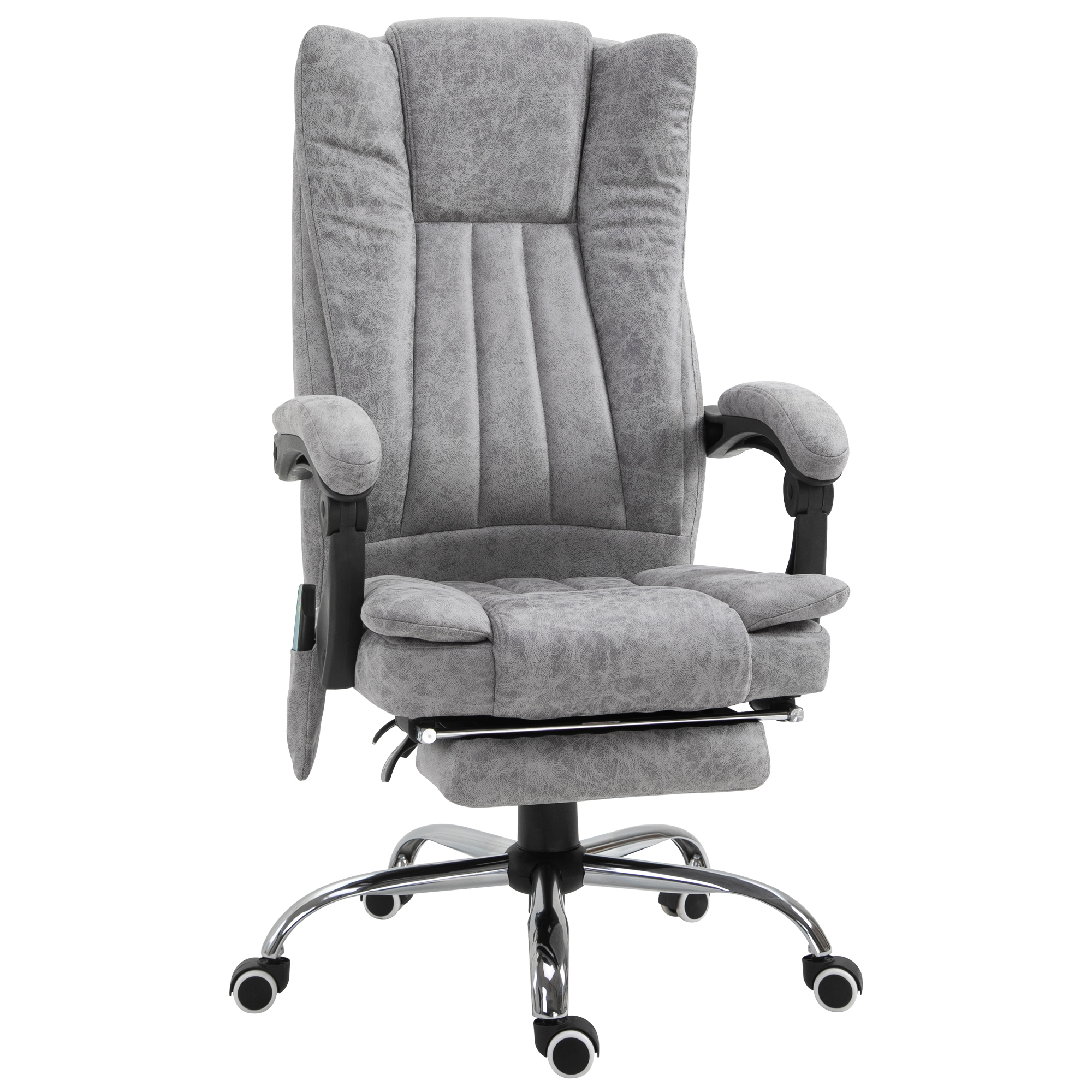Bürostuhl mit Massagefunktion, Ergonomischer Schreibtischstuhl mit Heizfunktion, Liegefunktion, Höhenverstellbarer Drehstuhl mit Fußstütze, Seitentasche, grau