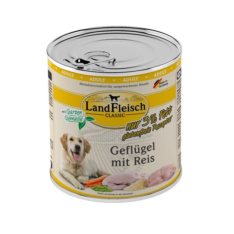 Landfleisch Dog Classic Geflügel mit Reis & Gartengemüse extra mager - 800g Landfleisch Dog Classic Geflügel mit Reis & Gartengemüse extra mager - 800g