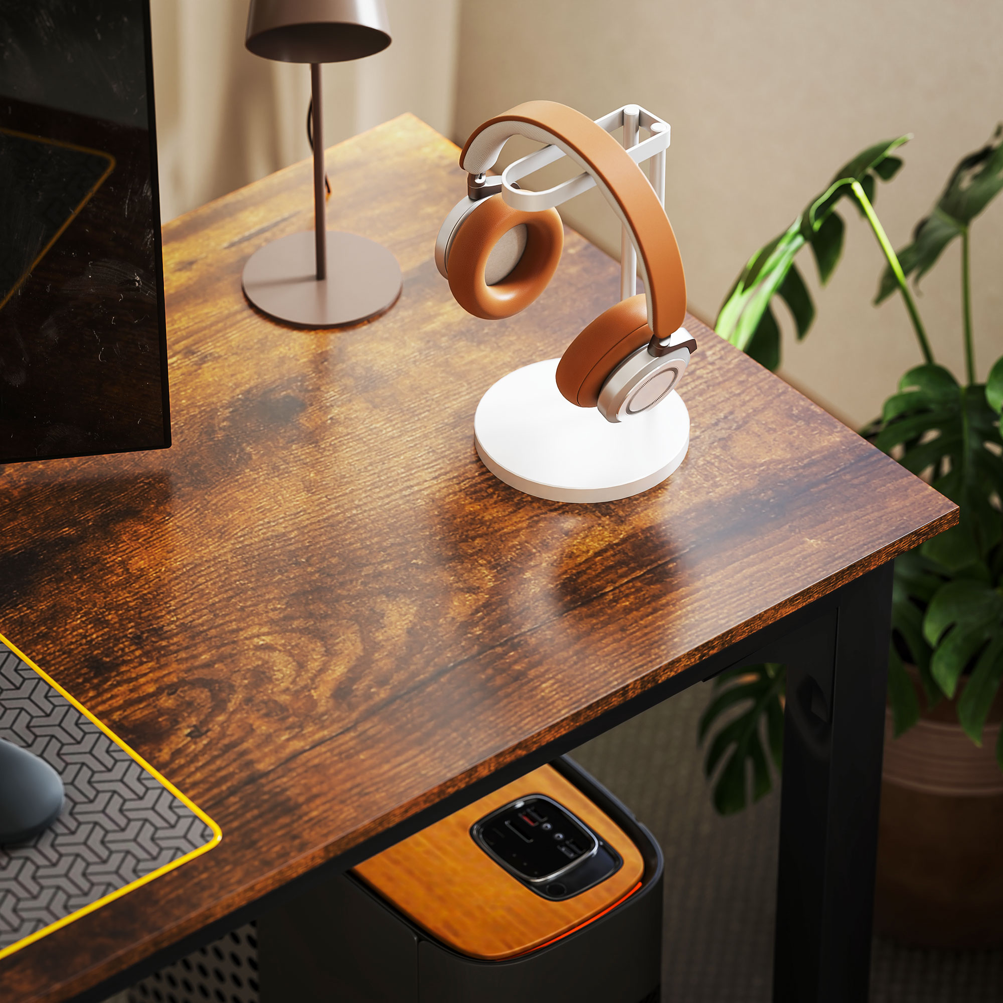 Schreibtisch, Computertisch, rustikales Design, viel Platz, Spanplatte, Braun