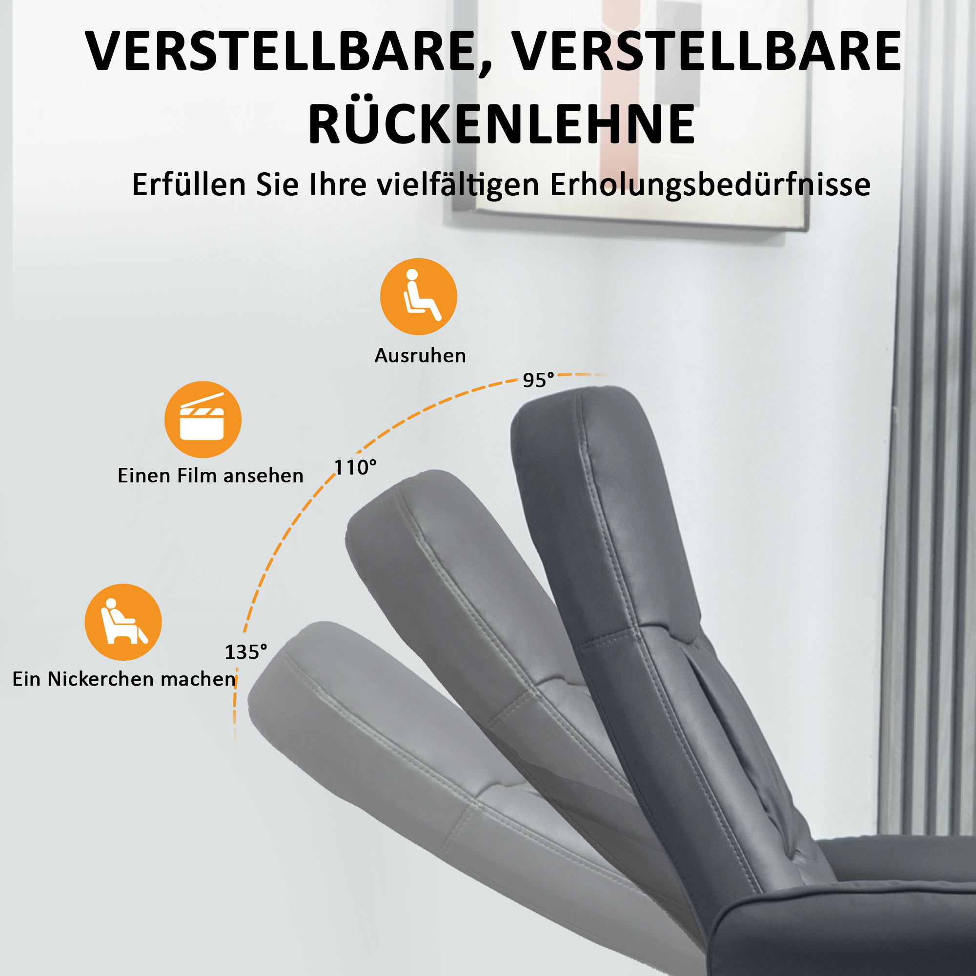 Massagesessel mit Fußhocker, Ergonomischer Stuhl mit 10 Vibrationspunkten, Kunstleder, 76 x 81 x 105 cm, Dunkelgrau