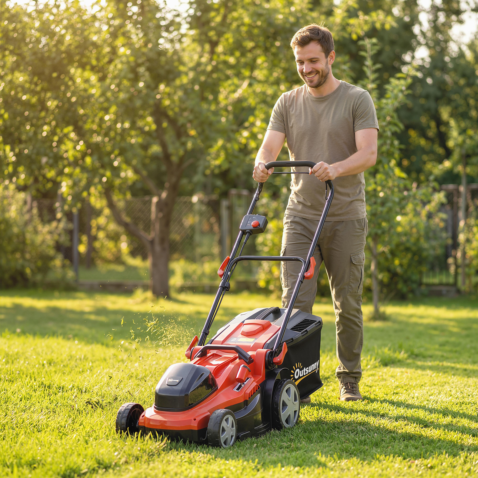 Elektro Rasenmäher 800 W mit 40 cm Schnittbreite 45L Fangkorb Akkuanzeige Überlastschutz 7 Schnitthöhen