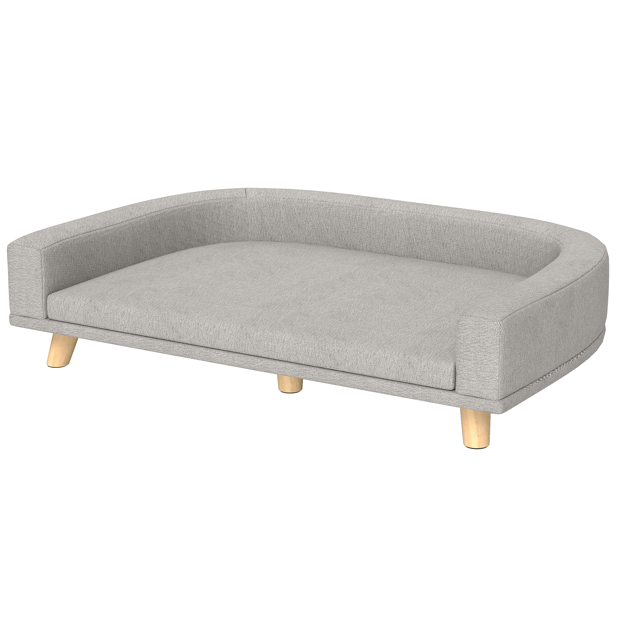 Hundesofa für große Hunde bis 30 kg, gepolsterte, Kiefernholzbeine, 98 x 67 x 25 cm, Grau