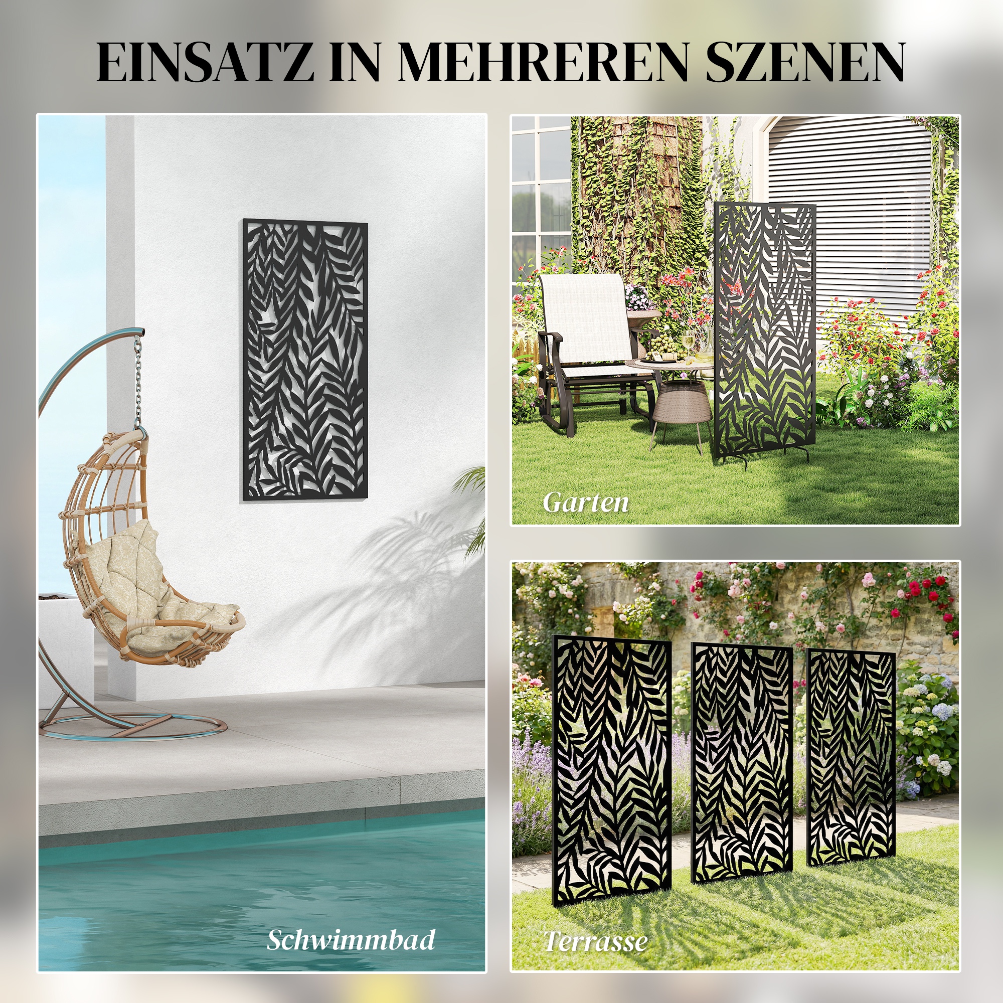 Raumteiler 65 x 130 cm Freistehend Hängend Paravent, Trennwand Sichtschutz aus Metall Schwarz