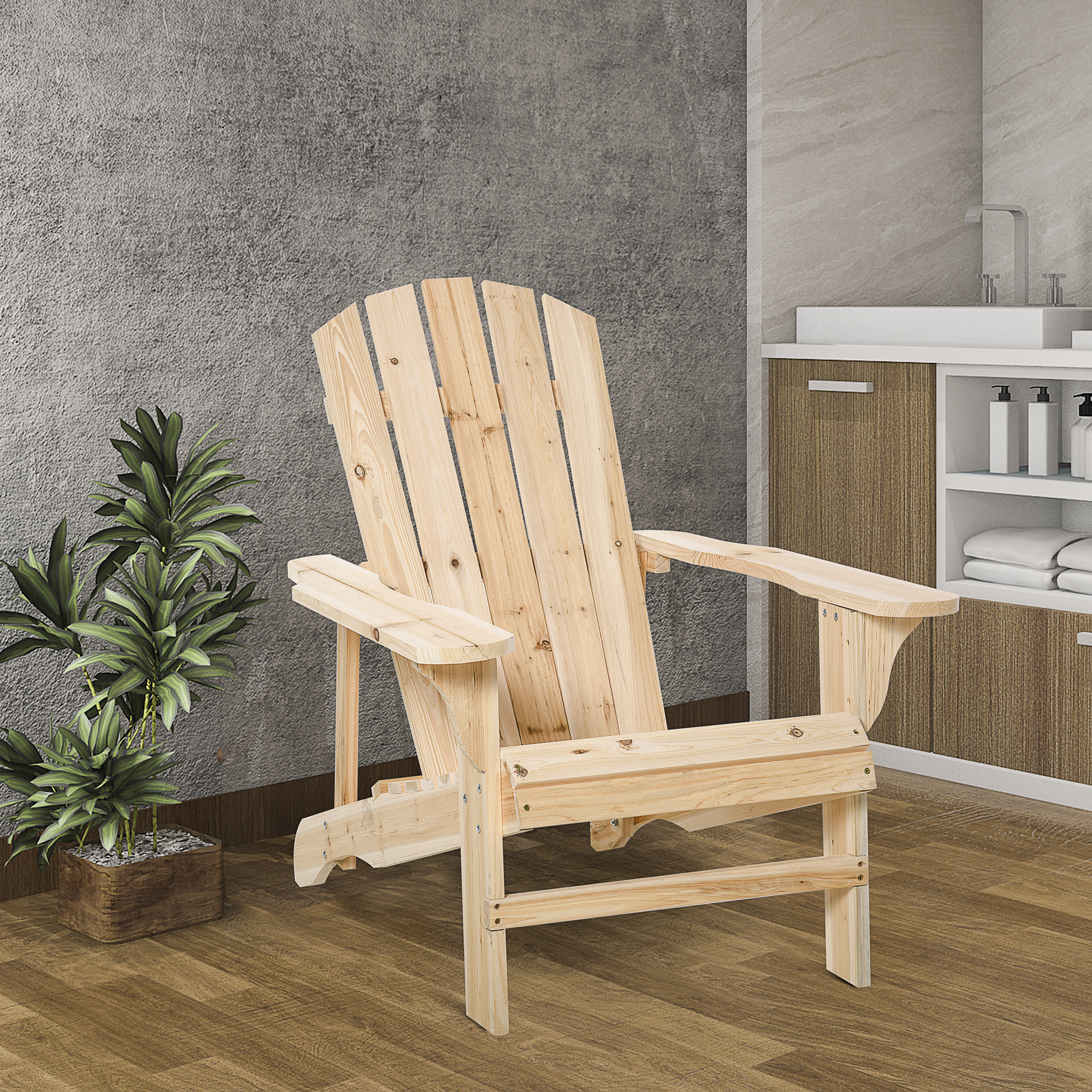 Adirondack Stuhl wetterfest Adirondack Chair aus Holz Outdoor Gartenstuhl mit Hoher Rückenlehne Armlehnen