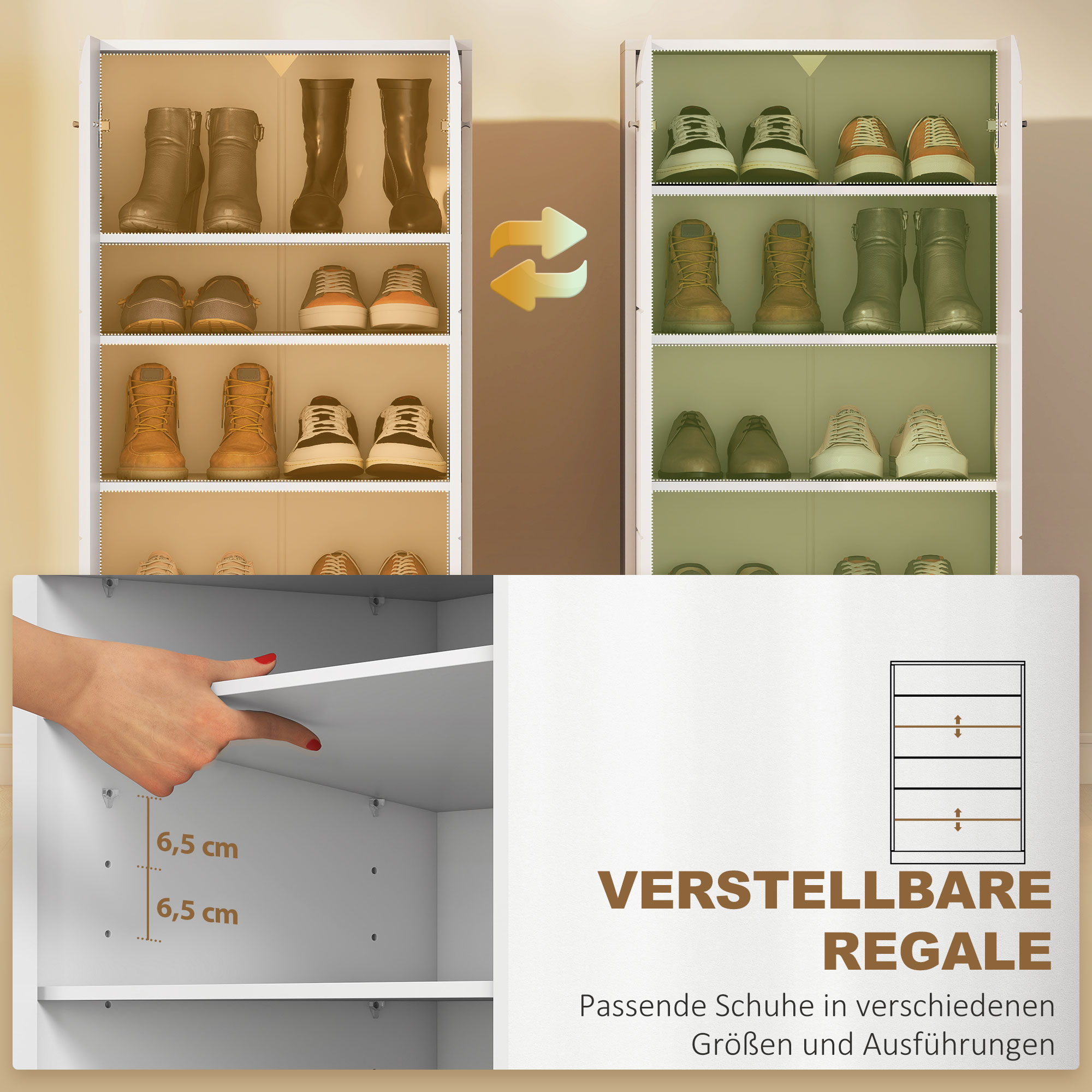 Schuhschrank in Hochglanz, Schuhaufbewahrung mit Verstellbaren Regalböden für Flur, Diele, Platz für 10 Paar, Weiß