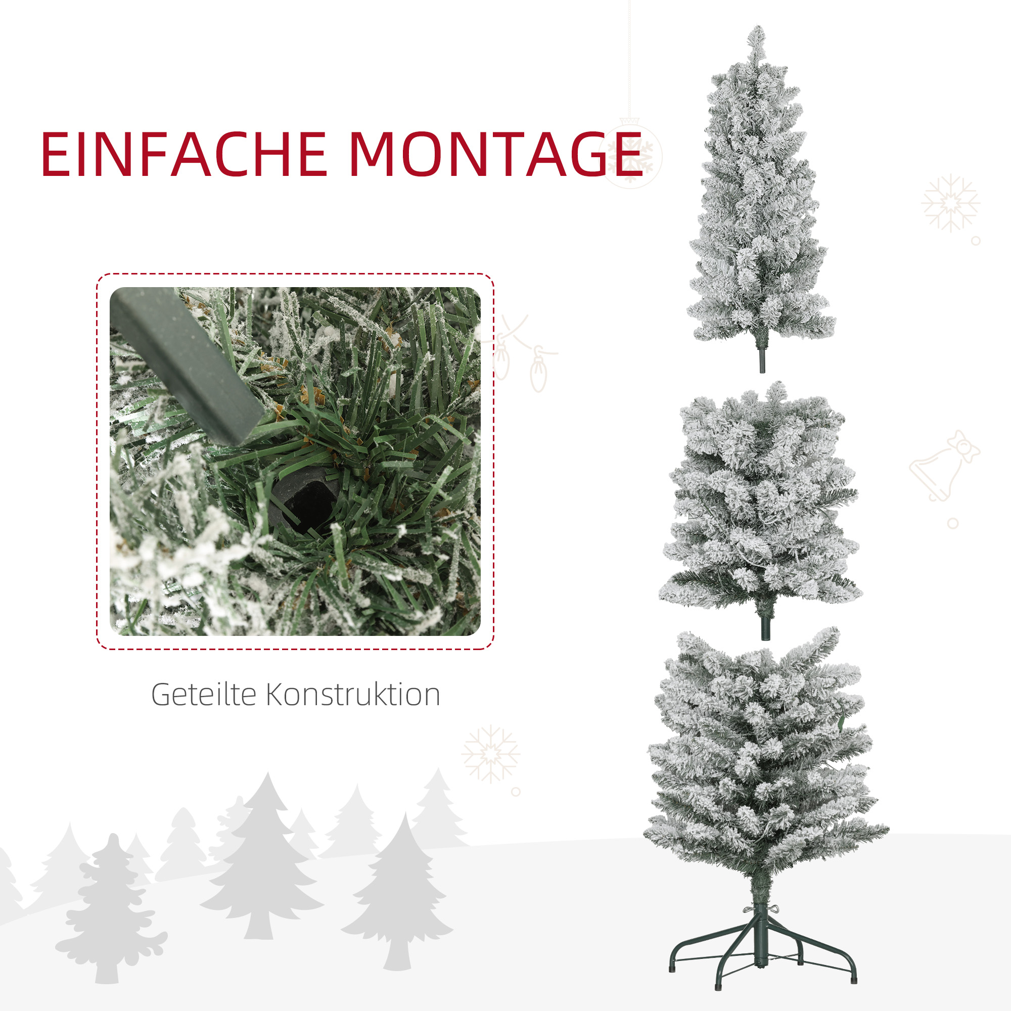 Weihnachtsbaum 180 cm, LED-Lichterkette, Kunstkette, flammhemmend, Metallbasis, Grün