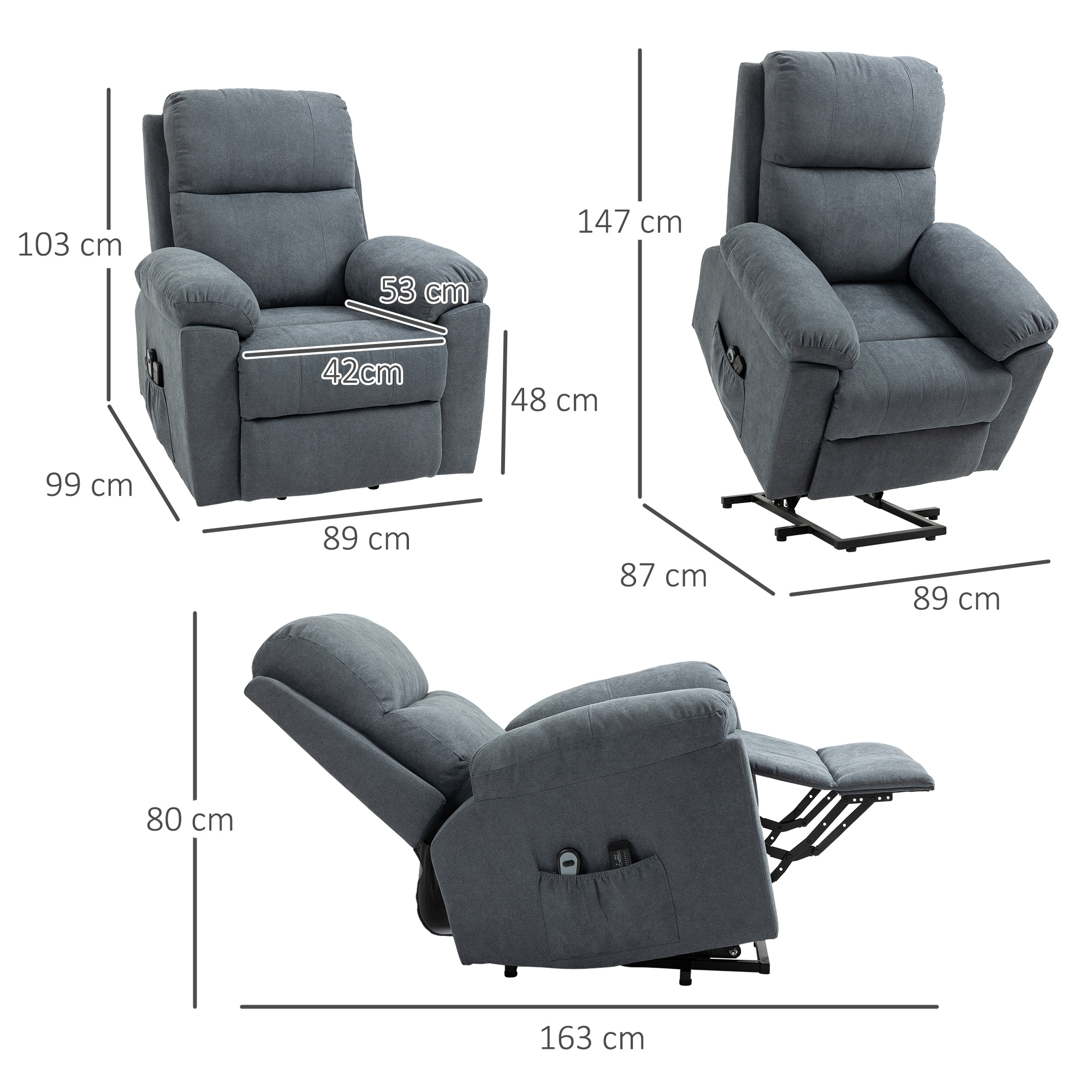 Massagesessel mit Aufstehhilfe, Pflegesessel mit Aufstehhilfe, 8 Vibrationsmotoren, inkl. Fernbedienung, grau
