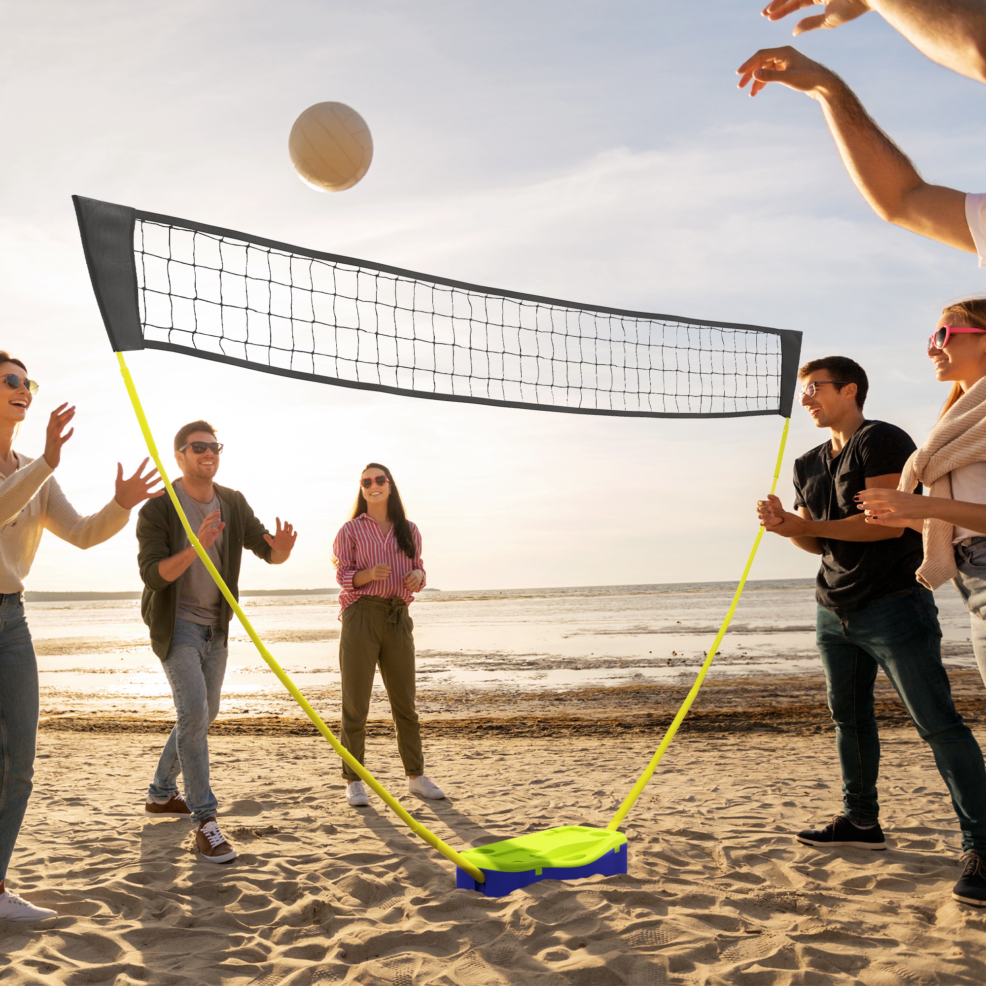 Badminton-Netz-Set Volleyball-Netz-Set, 3-teiliges Set, 400 cm x 22,4 cm x 155 cm, Schwarz + Blau + Grün