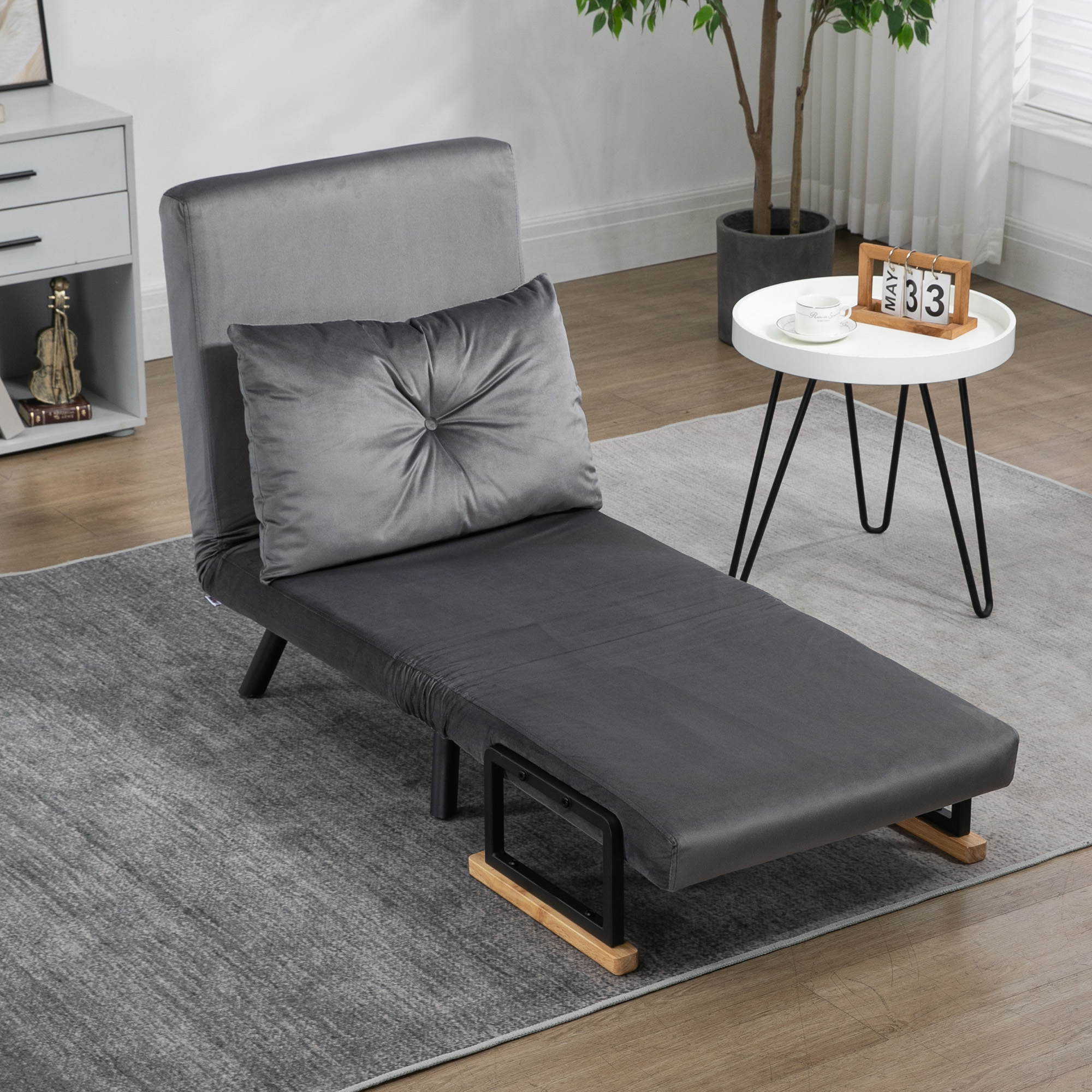 Relaxsessel im Skandidesign, Liegesessel, Lesesessel. ink. Kissen mit Knopfhefung, Schwarz + Natur