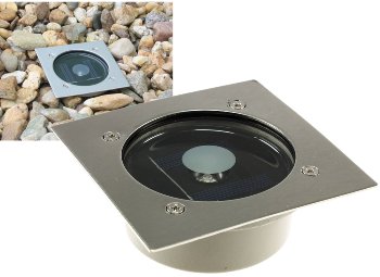 Solar LED Bodenstrahler "CTB-E", eckig / 105x105x40mm, IP44, Edelstahl-Front