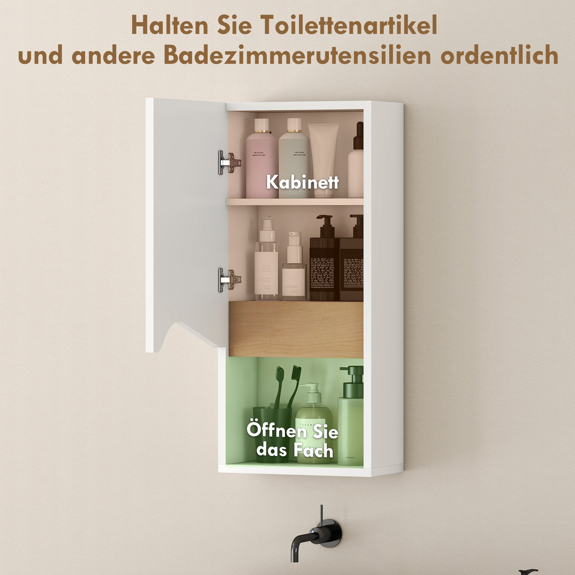 Badezimmerschrank Wandschrank mit Soft-Close-Tür und offenem Fach 30 x 17 x 67 cm Weiß