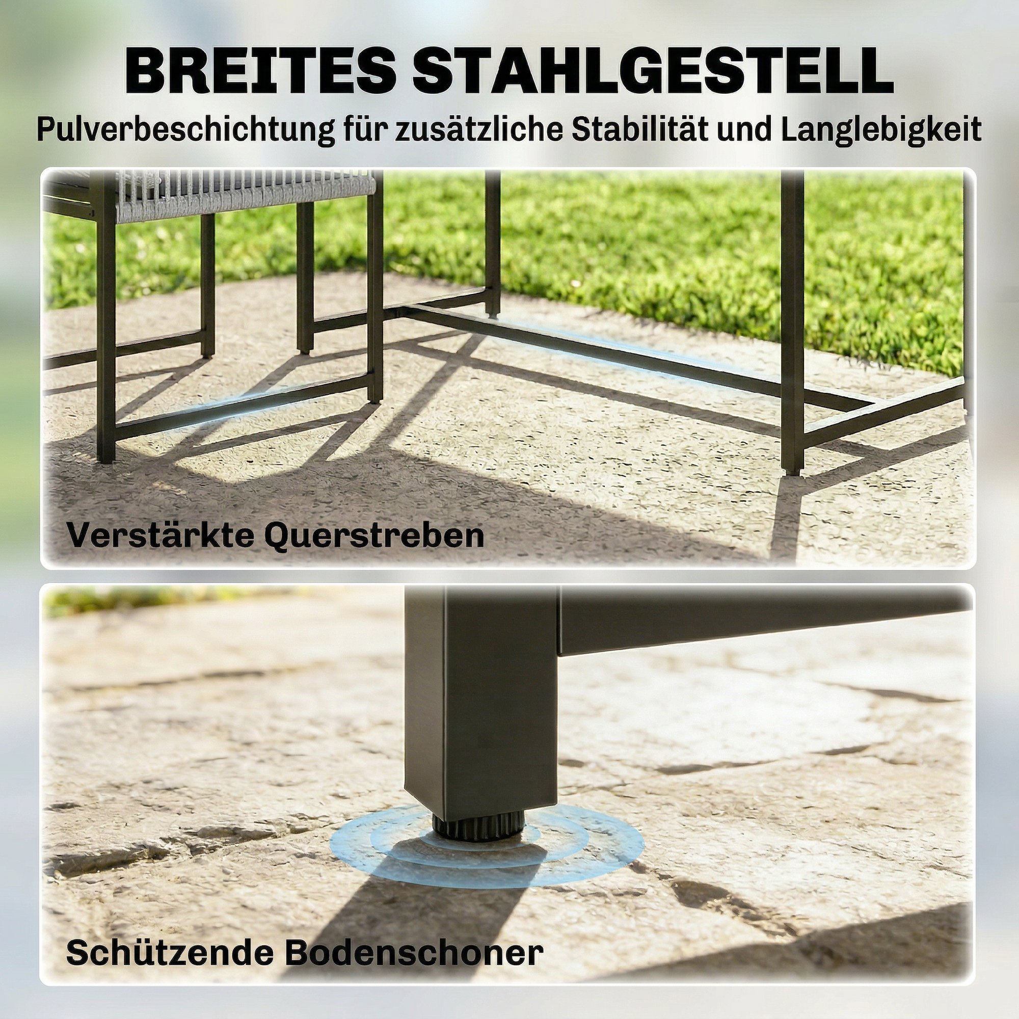 Gartenmöbel Set Sitzgruppe 5-teilig Glastisch mit 4 Atmungsaktiven Stühlen klappbar Rückenlehne Seilflecht