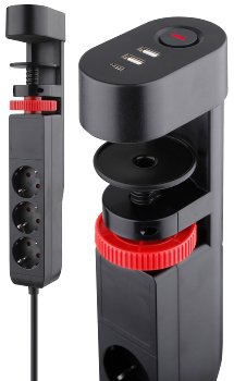 Steckdosenleiste für Tischmontage REV, 3-fach, 3m Kabel, USB-A /USB-C