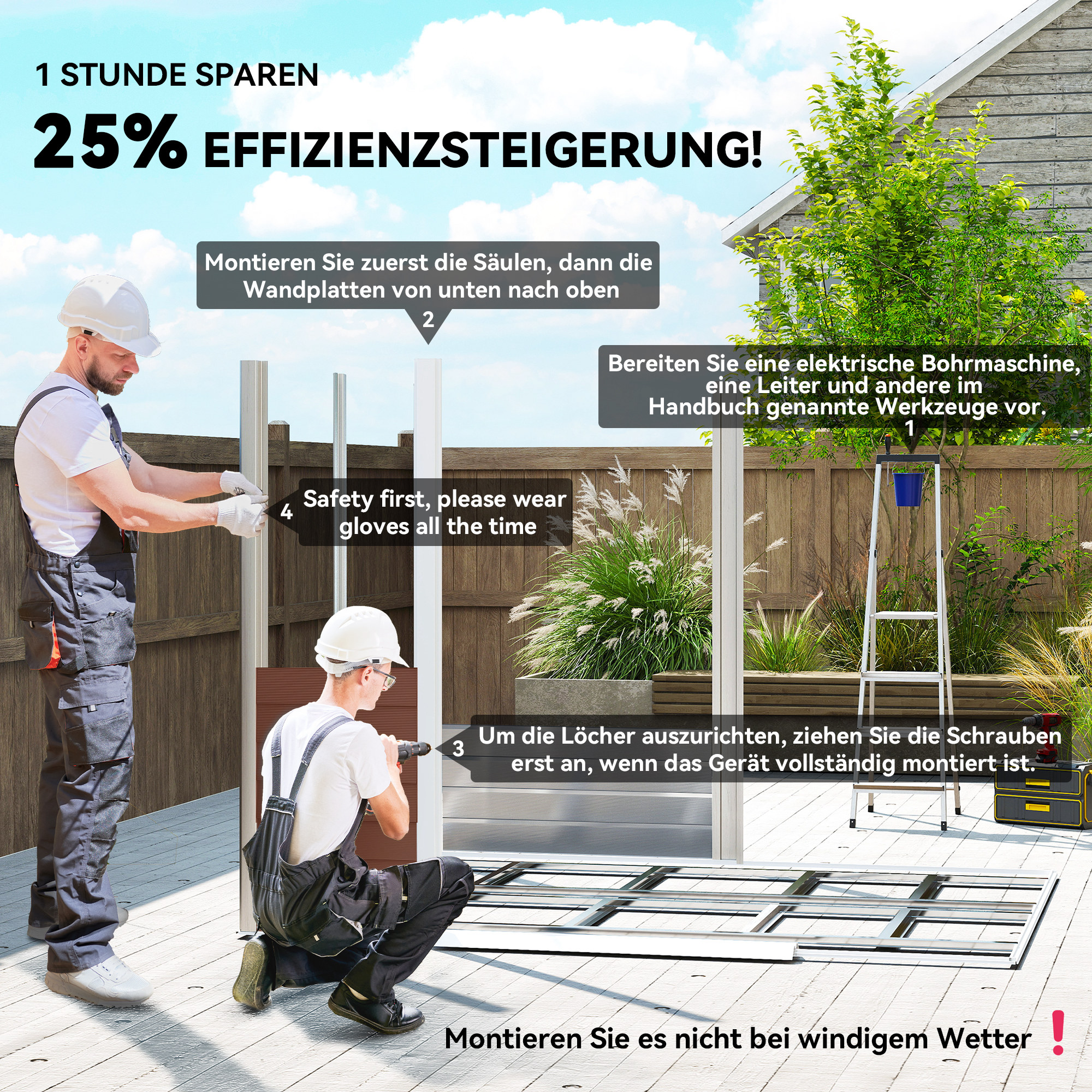Geräteschuppen, aus Metall, wetterfest & rostfrei, abschließbar,  2,40 x 2,06 x 1,98 m, Teak
