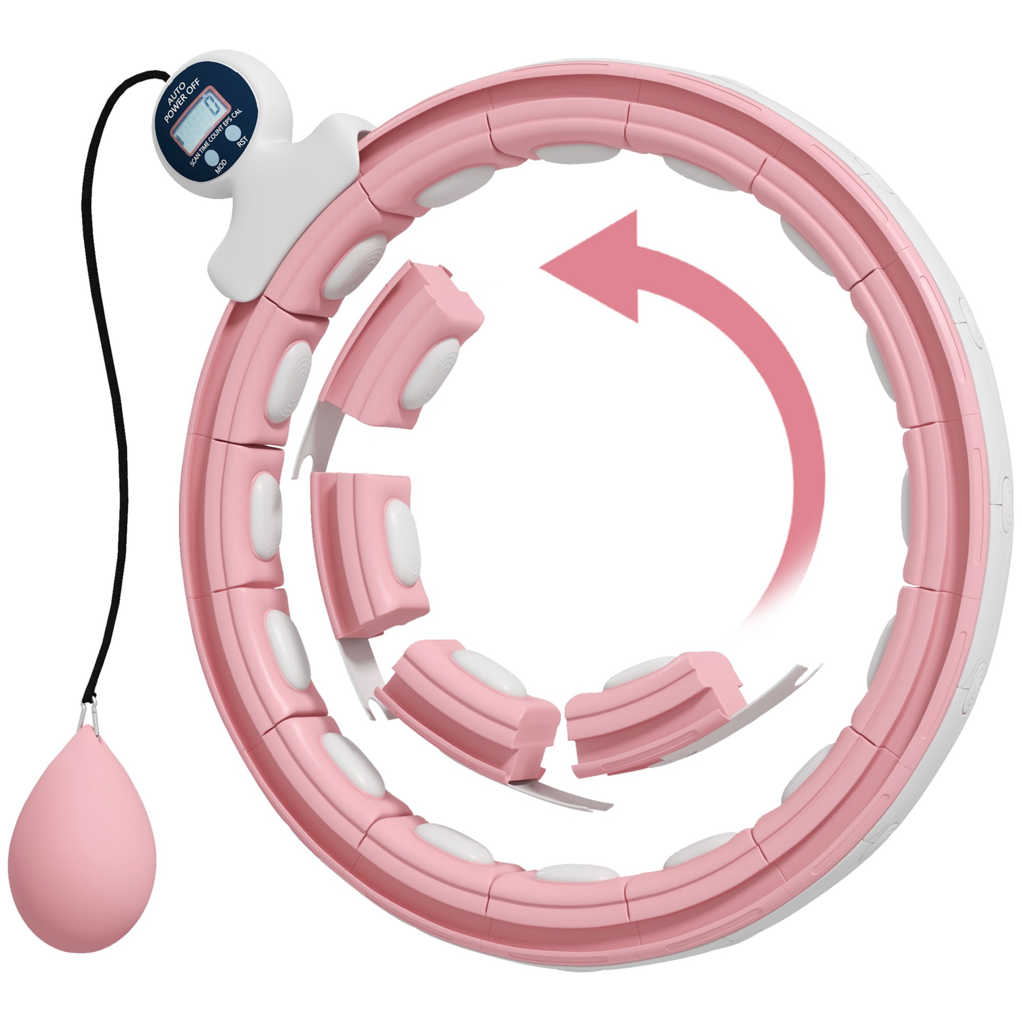 Smart Hula Hoop Reifen Erwachsene mit Gewicht Kugel Zähler 16 Knoten (76-113cm) Rosa