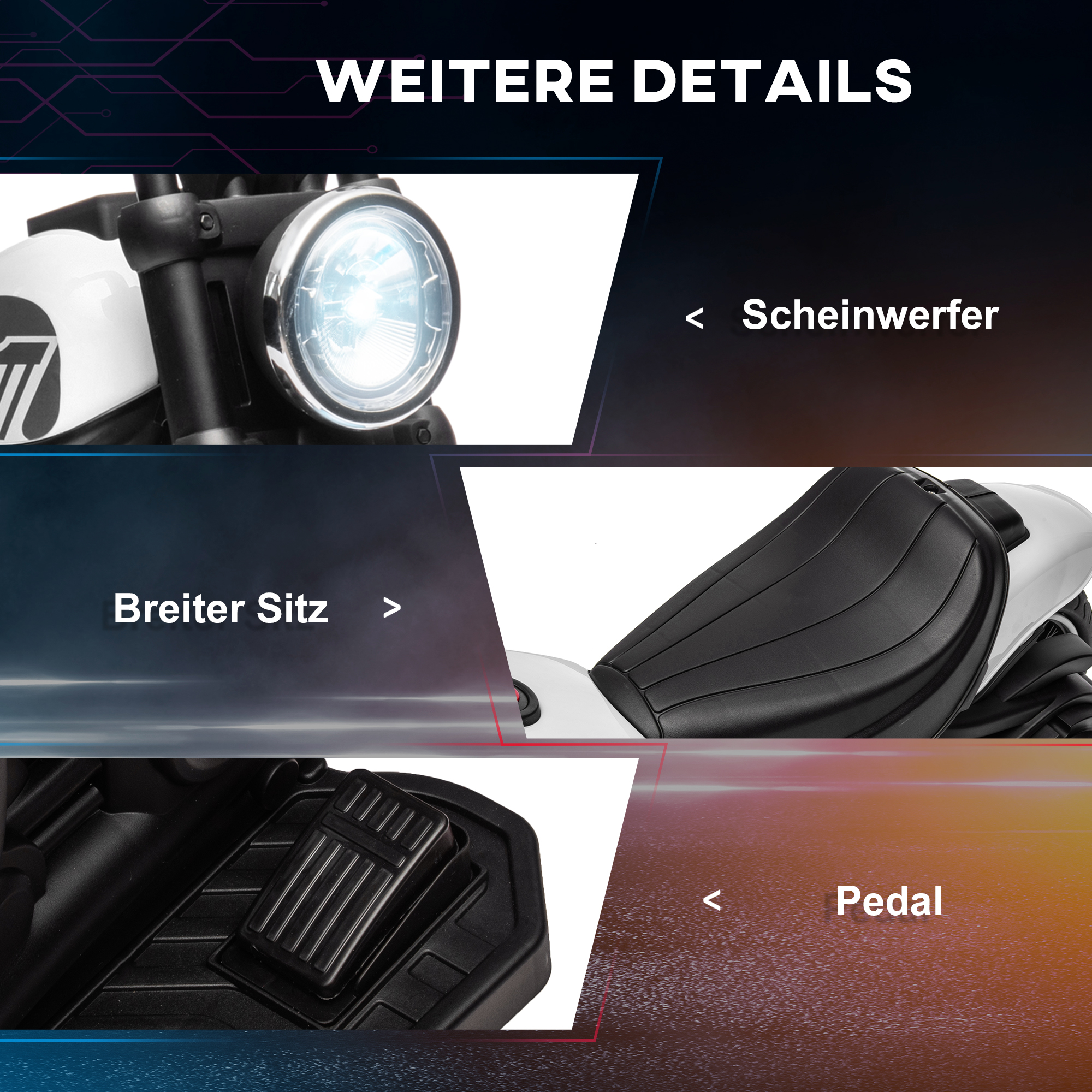 Elektro-Kindermotorrad, LED-Scheinwerfer, abnehmbare Stützräder, bequemer Sitz, Rot/Schwarz